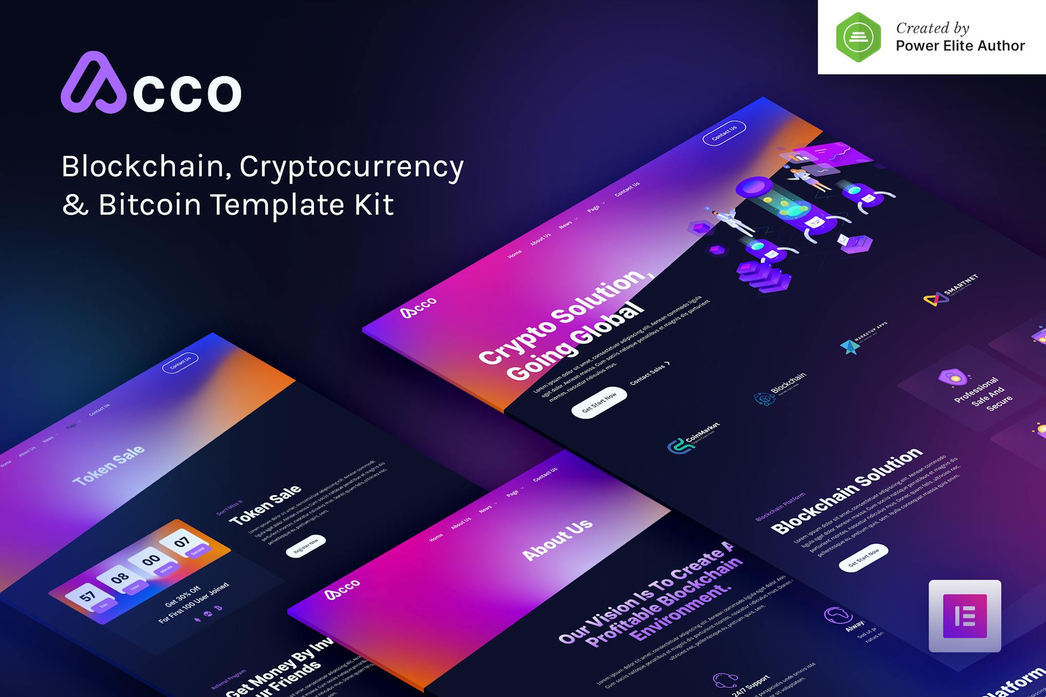 Acco – Blockchain Cryptocurrency & Bitcoin Elementor Template Kit template kit cover image