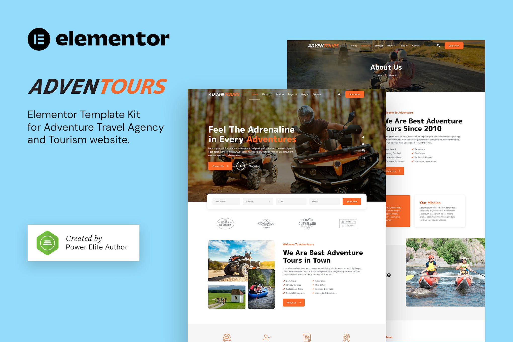 Adventours – Adventure Travel Agency & Tourism Elementor Template Kit template kit cover image