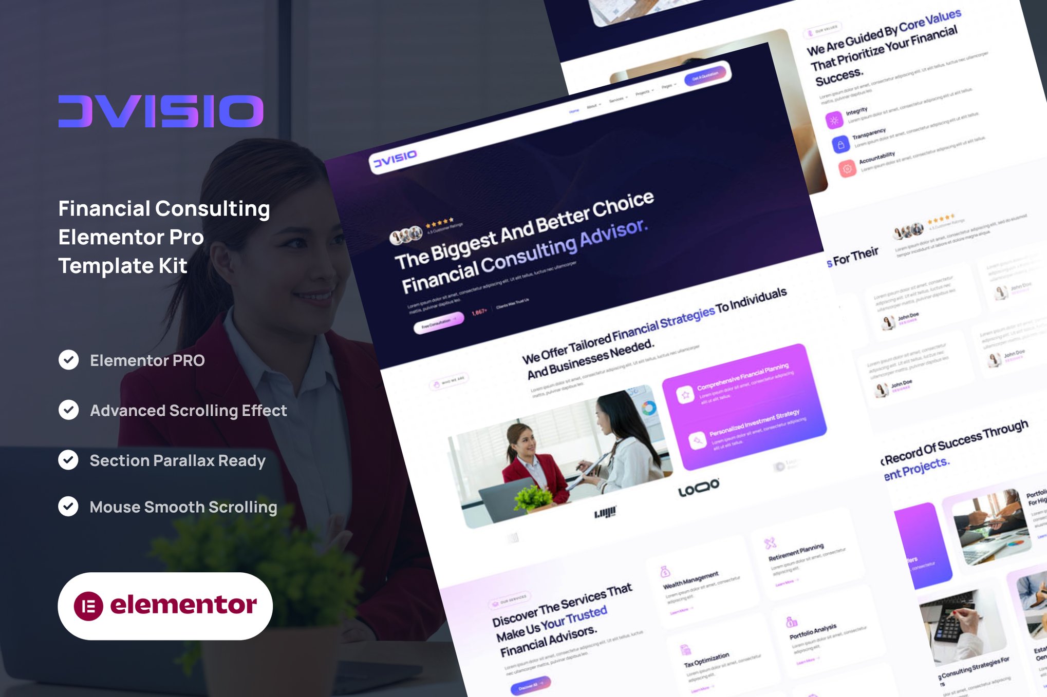 Advisio - Financial Consulting Elementor Pro Template Kit template kit cover image