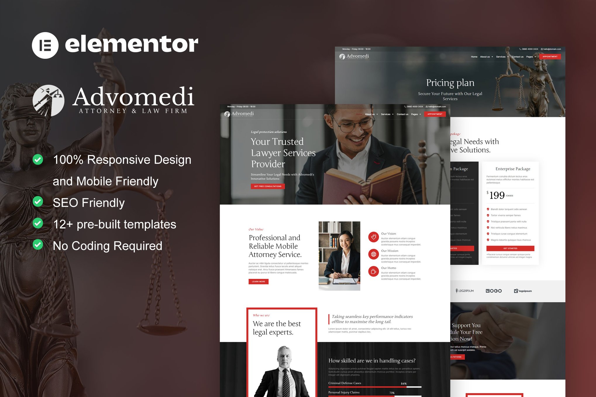 Advomedi - Attorney & Law Firm Elementor Template Kit template kit cover image