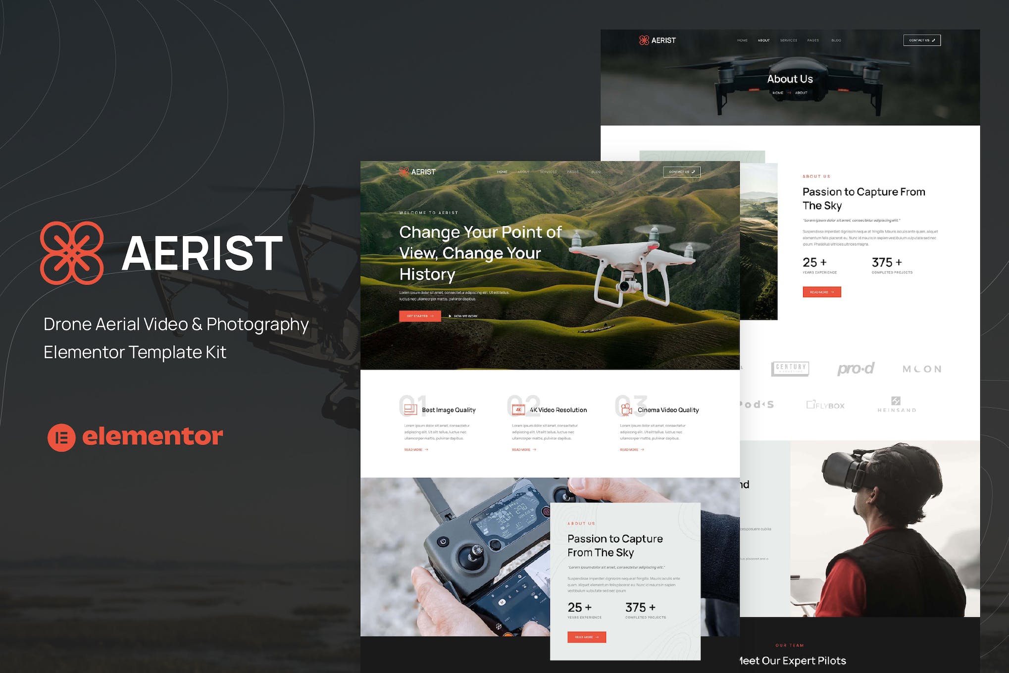 Aerist - Drone Aerial Video & Photography Elementor Template Kit template kit cover image