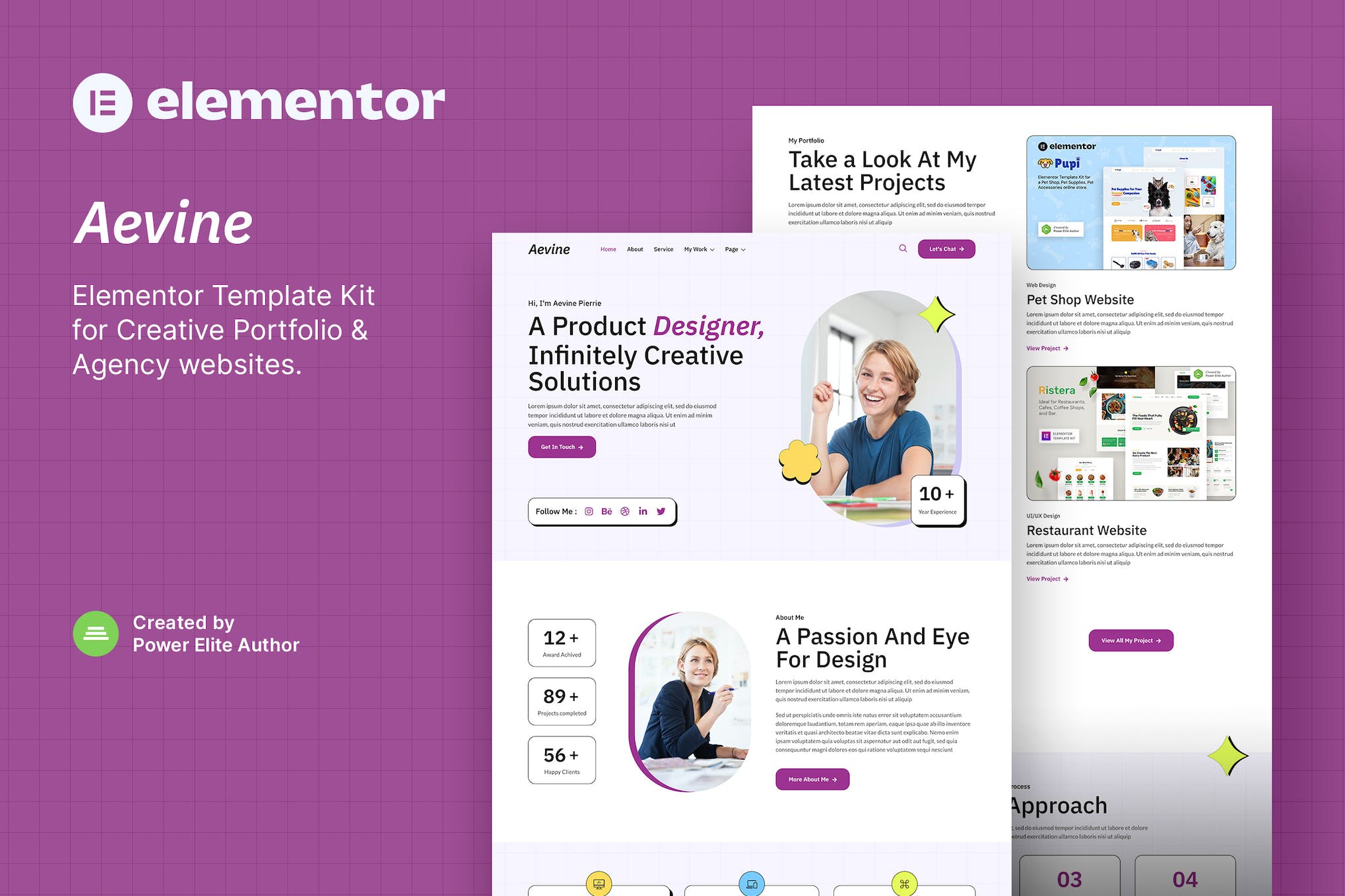 Aevine – Creative Portfolio & Agency Elementor Template Kit template kit cover image