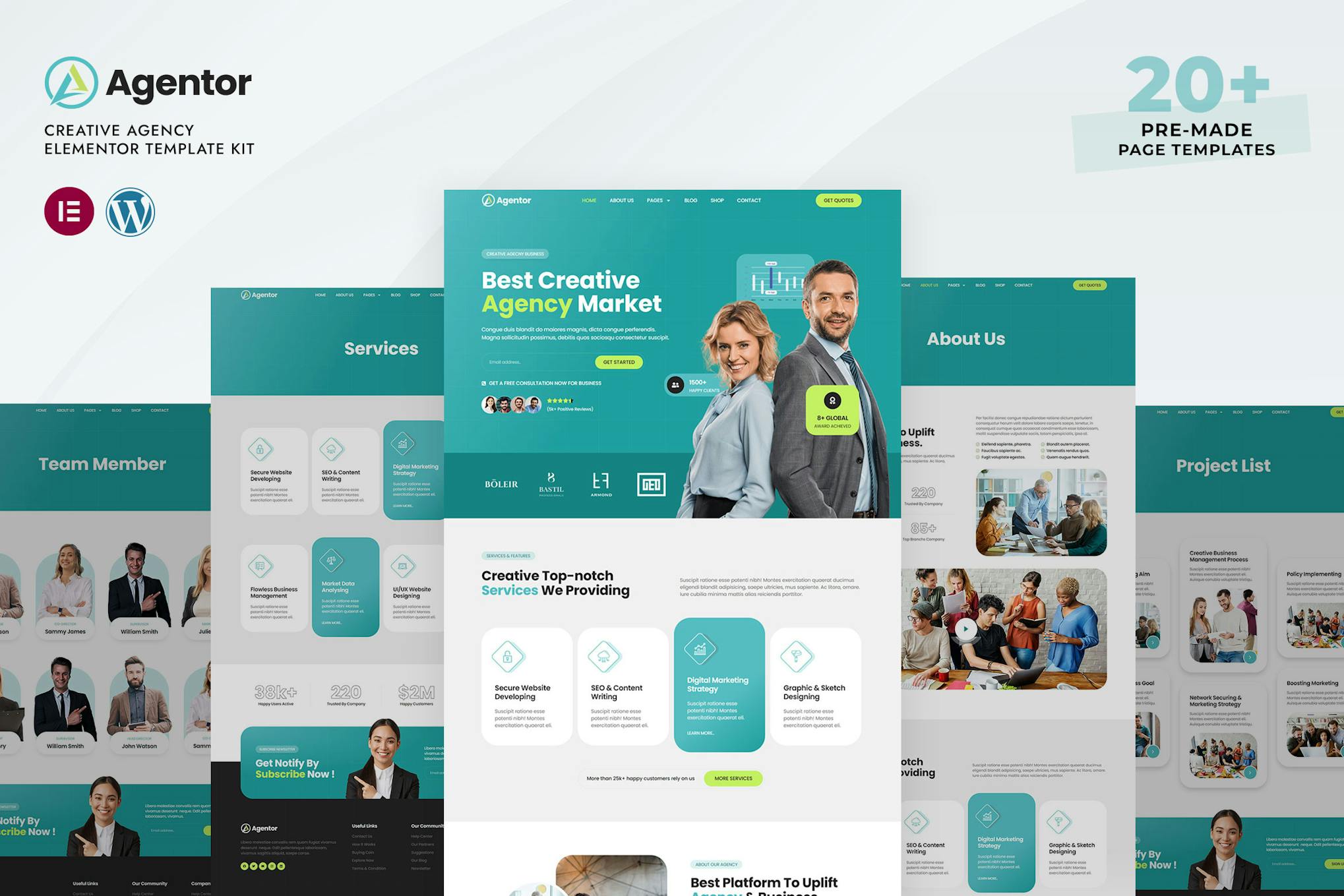 Agentor - Creative Agency Elementor Pro Template Kit template kit cover image
