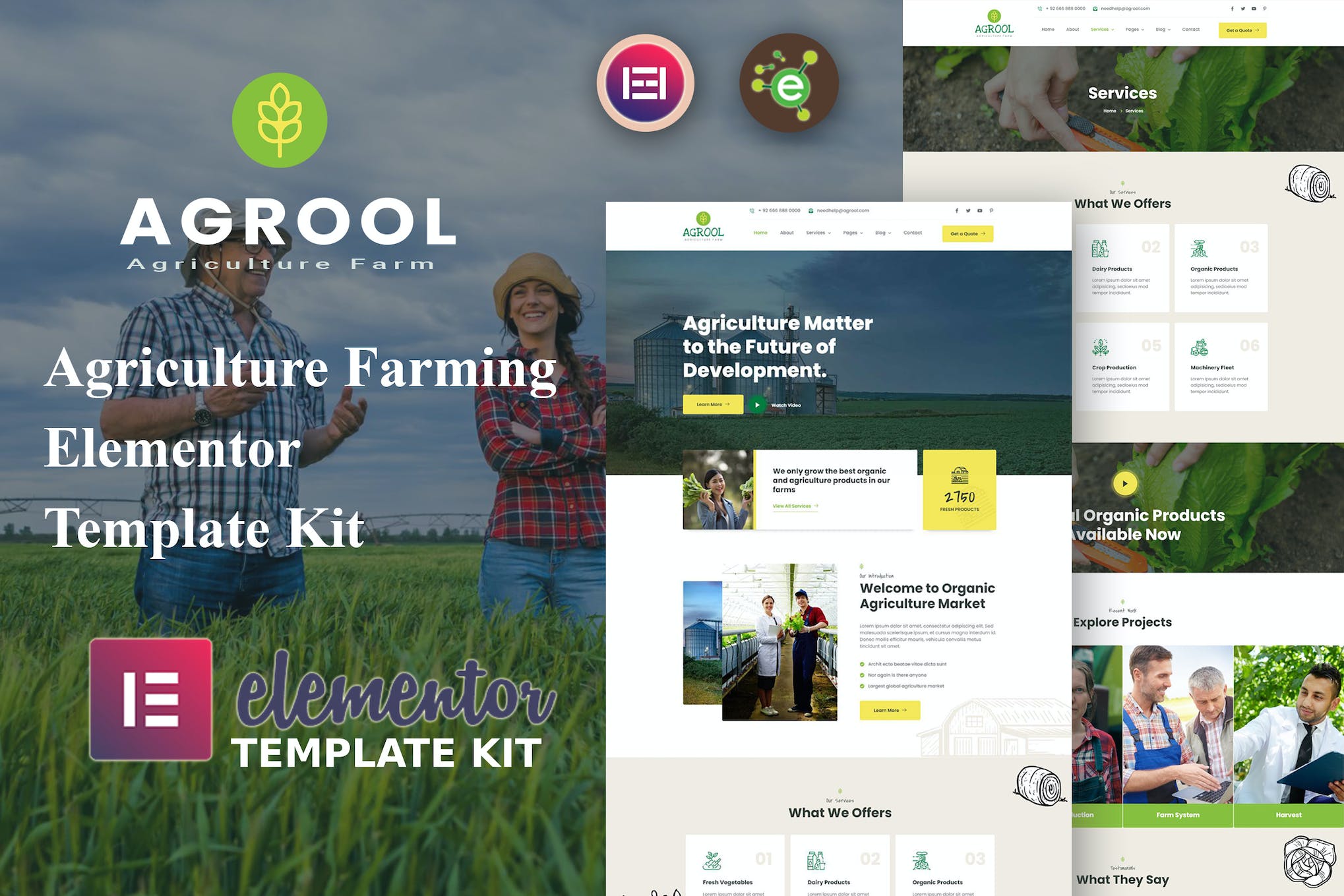 Agrool - Agriculture Farming Elementor Template Kit template kit cover image