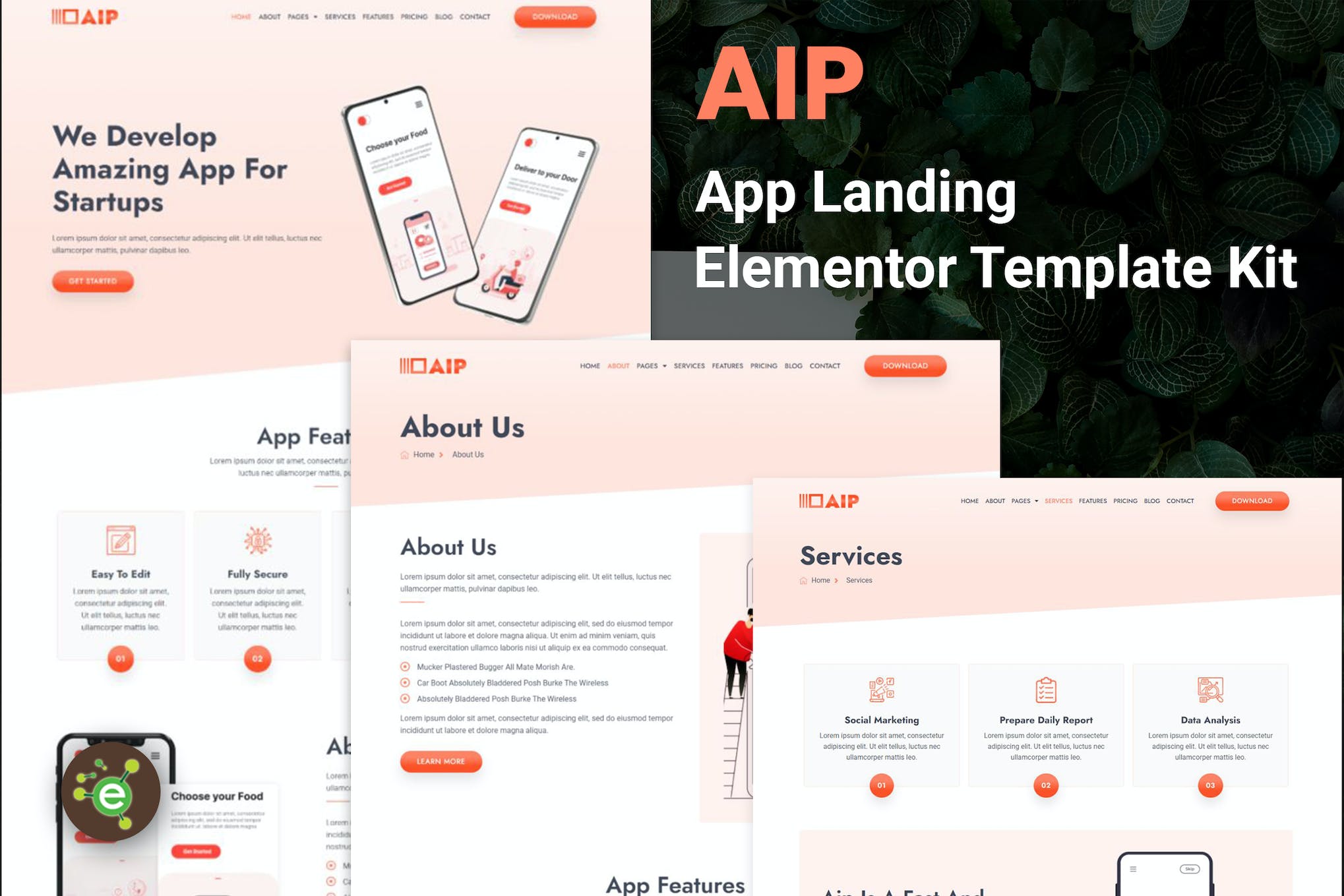 Aip - App Landing Elementor Template Kit template kit cover image