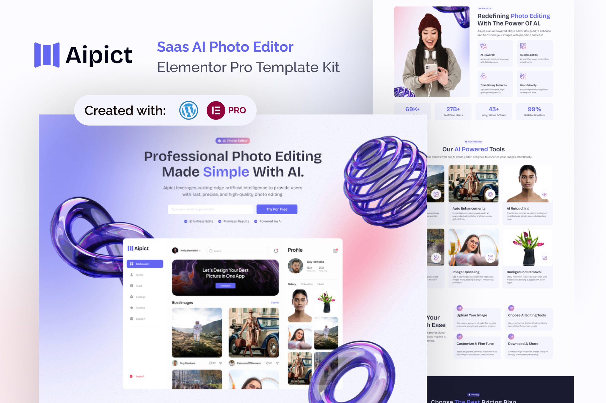 Aipict - Saas AI Photo Editor Website Elementor Pro Template Kit template kit cover image