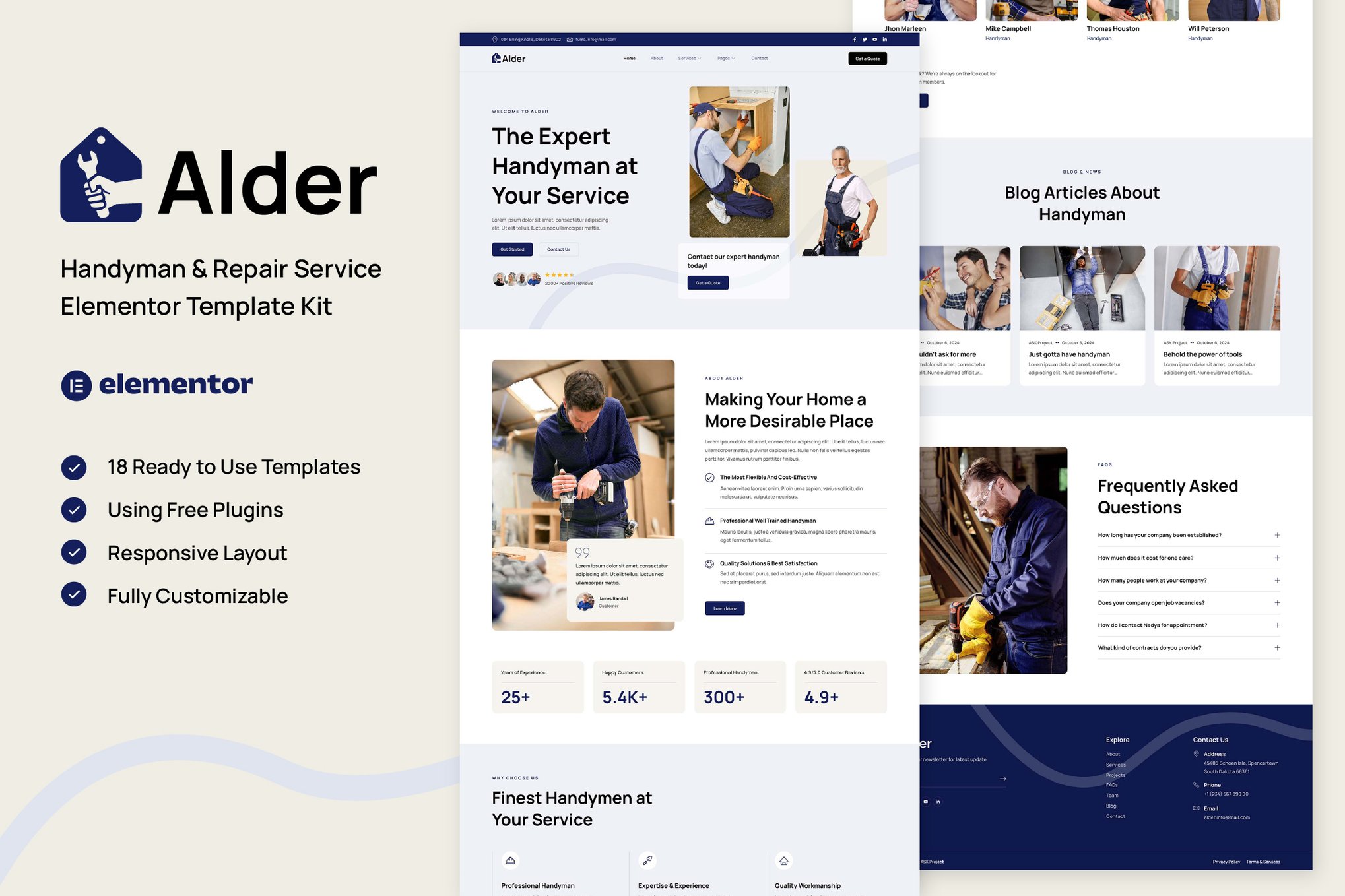 Alder - Handyman & Repair Service Elementor Template Kit template kit cover image