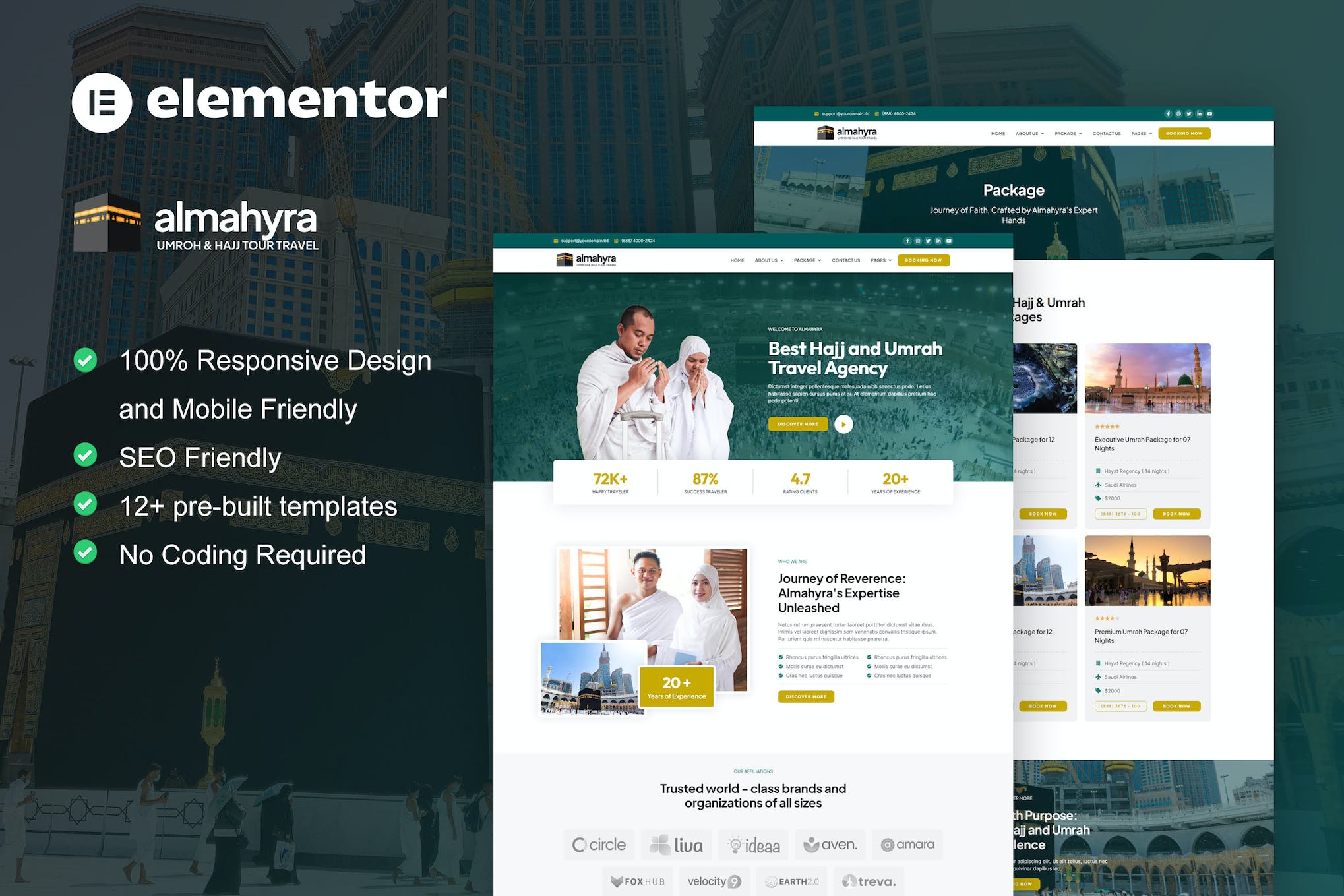 Almahyra - Umrah & Hajj Tour Travel Elementor Pro Template Kit template kit cover image