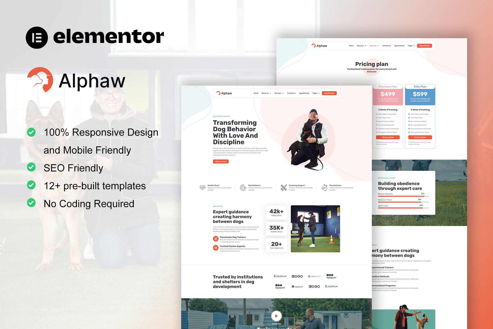 Alphaw - Dog Training Elementor Pro Template Kit template kit cover image