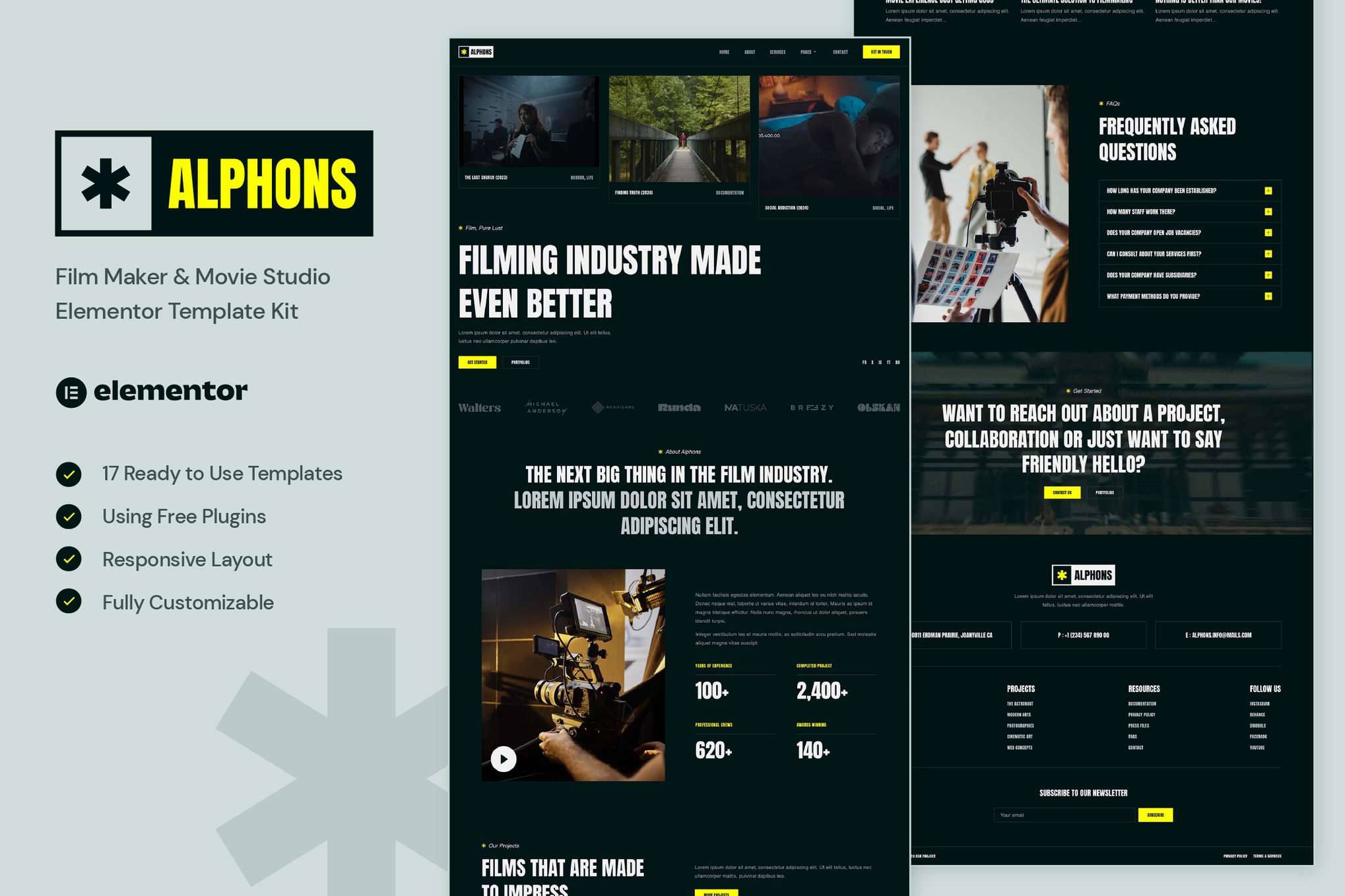 Alphons - Film Maker & Movie Studio Elementor Template Kit template kit cover image