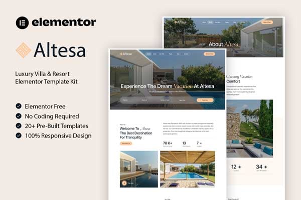 Altesa - Villa & Resort Elementor Template Kit template kit cover image