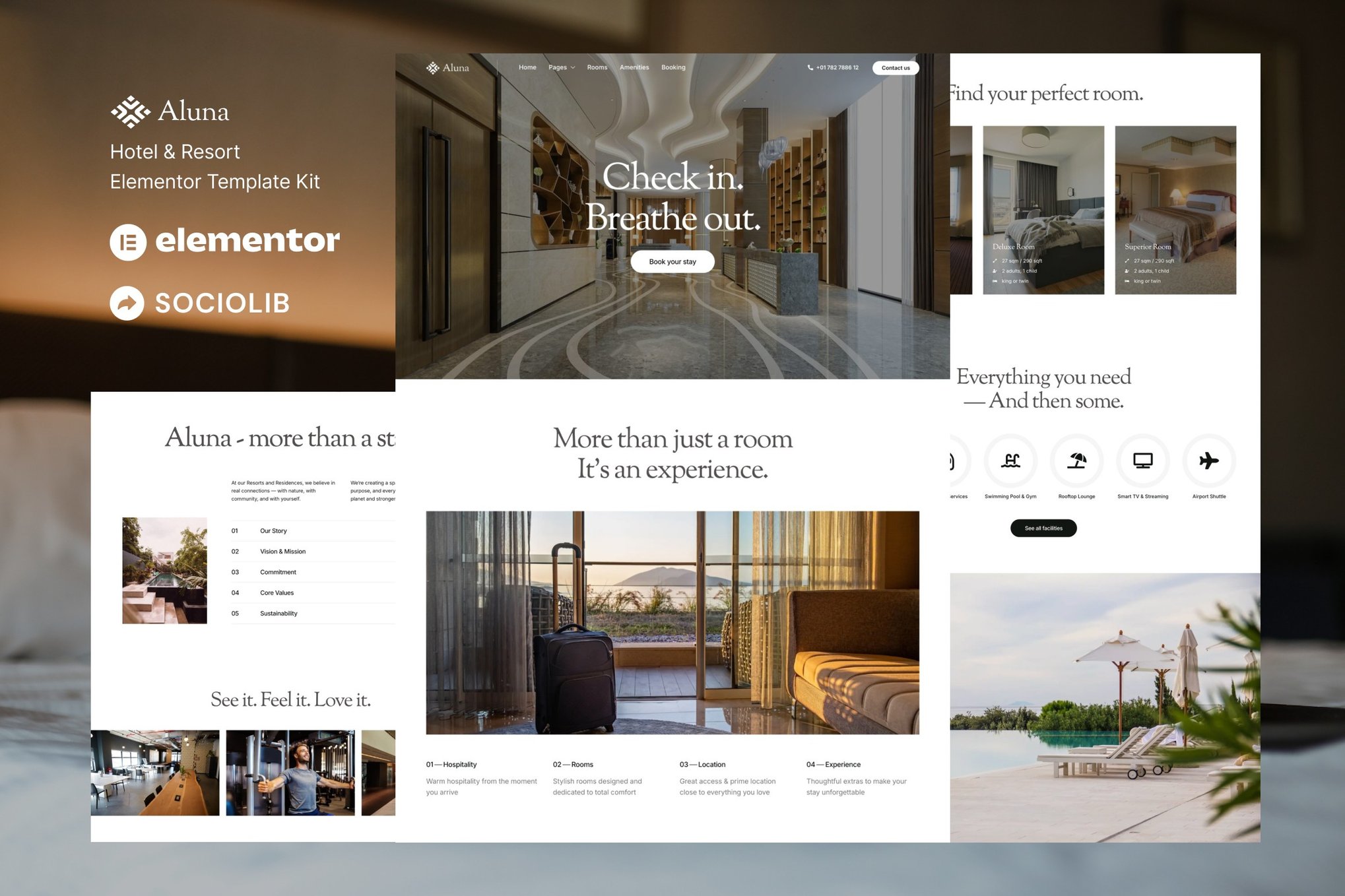 Aluna - Hotel & Resort Elementor Template Kit template kit cover image