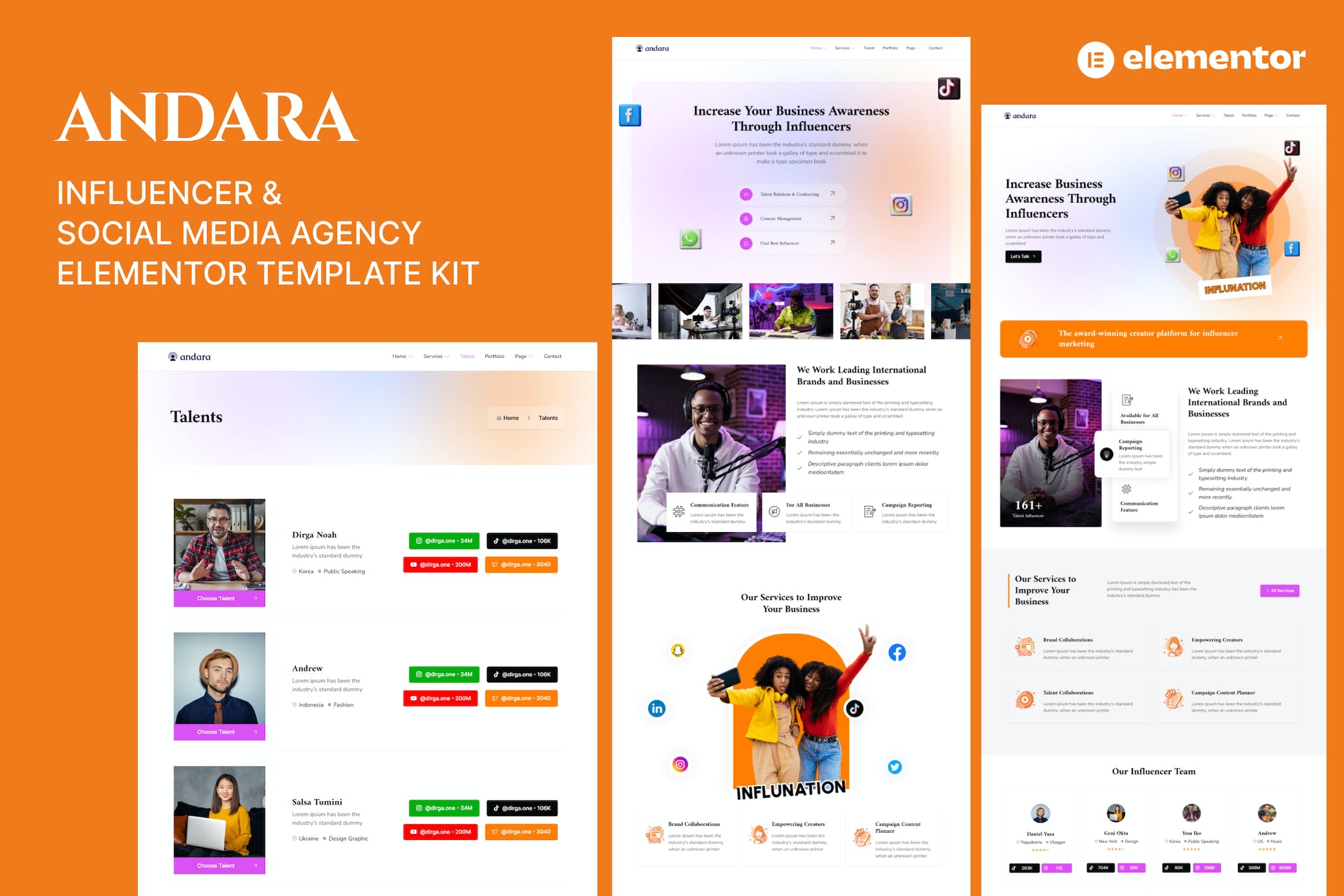 Andara - Influencer & Social Media Agency Template Elementor template kit cover image
