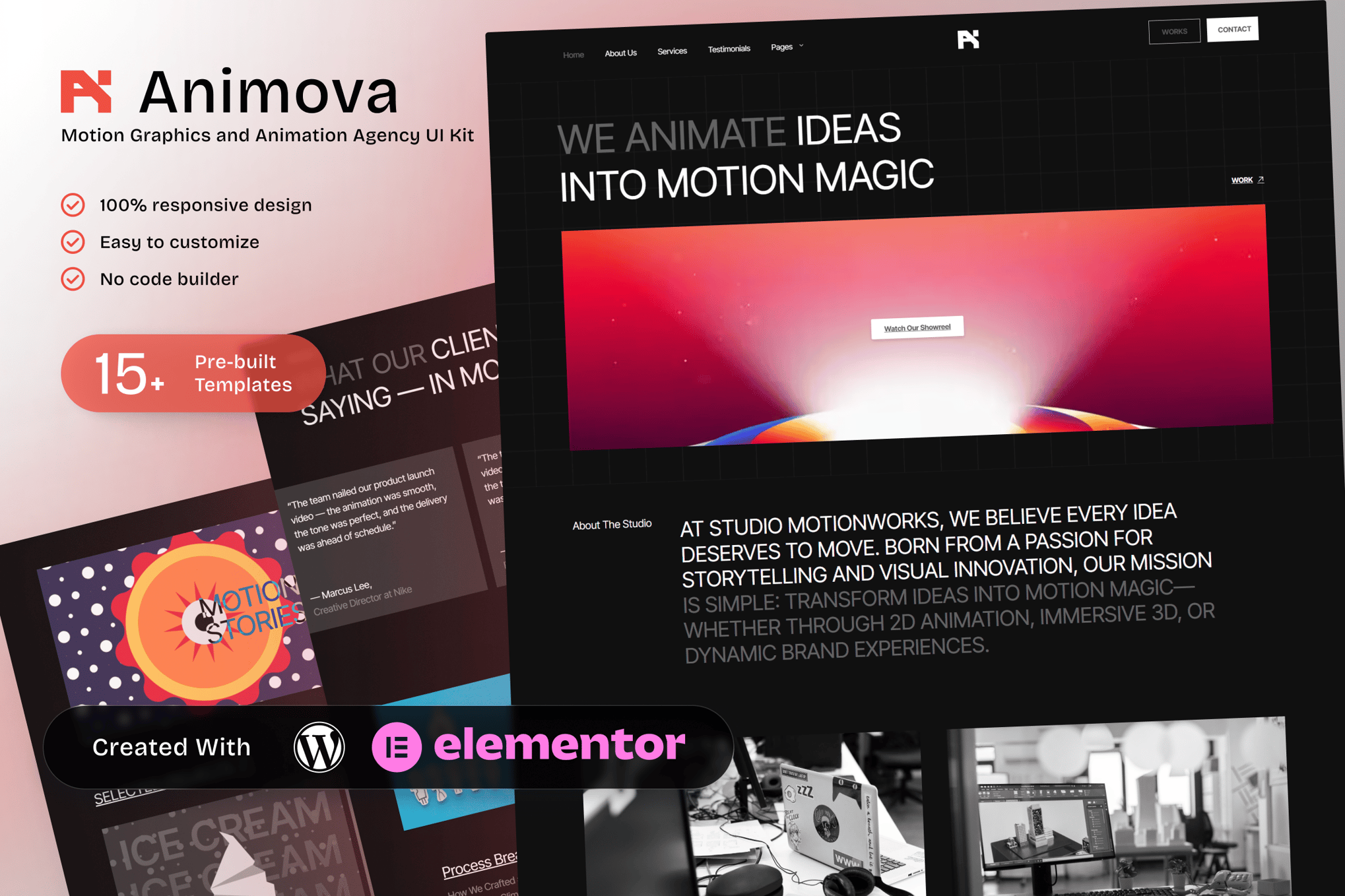 Animova – Motion Graphics and Animation Agency Elementor Template Kit template kit cover image