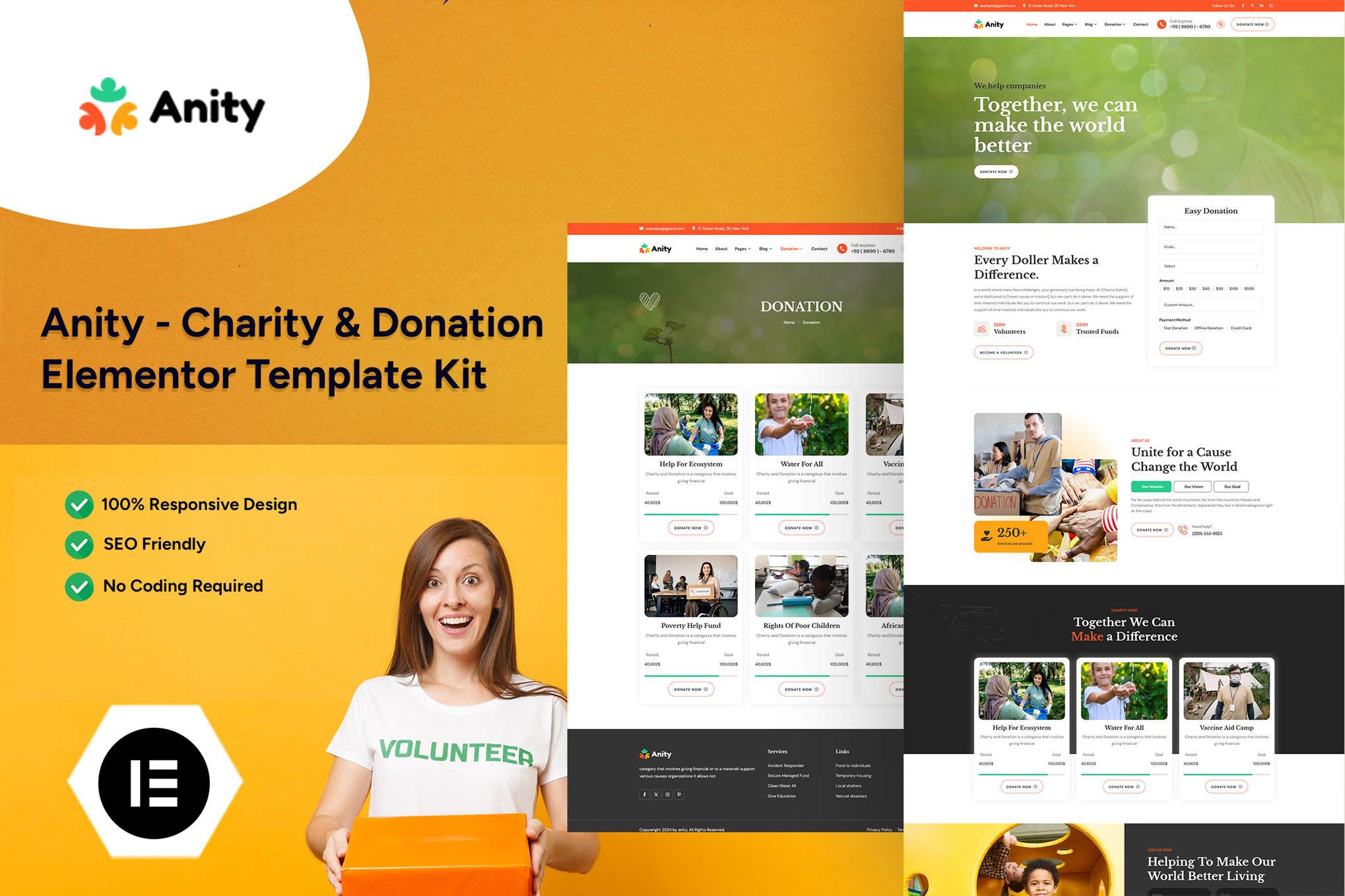 Anity - Charity & Donation Elementor Template Kit template kit cover image