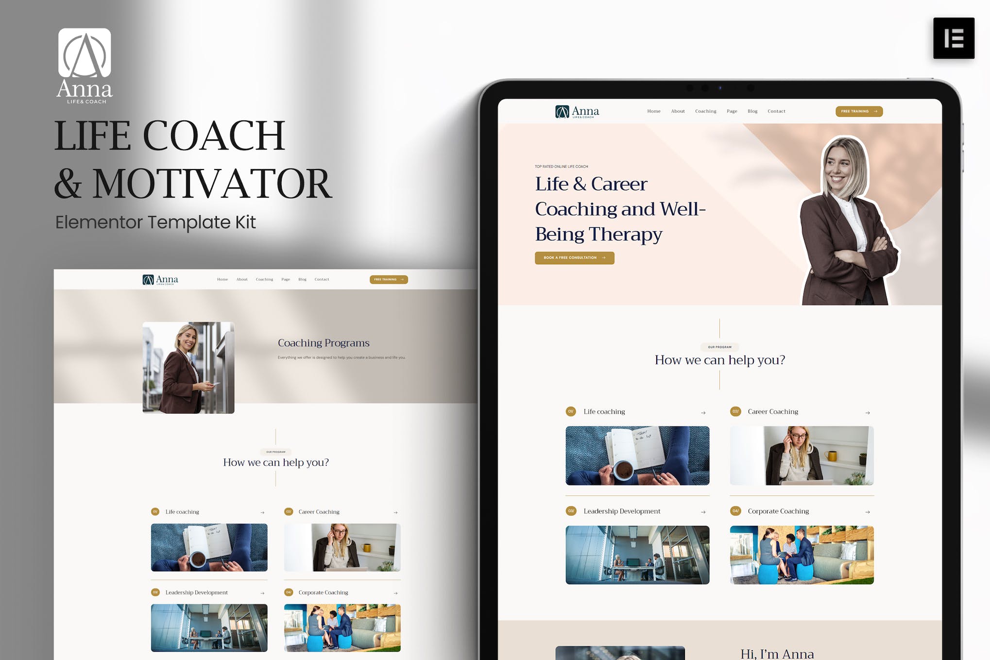 Anna - Life Coach & Motivator Elementor Template Kit template kit cover image