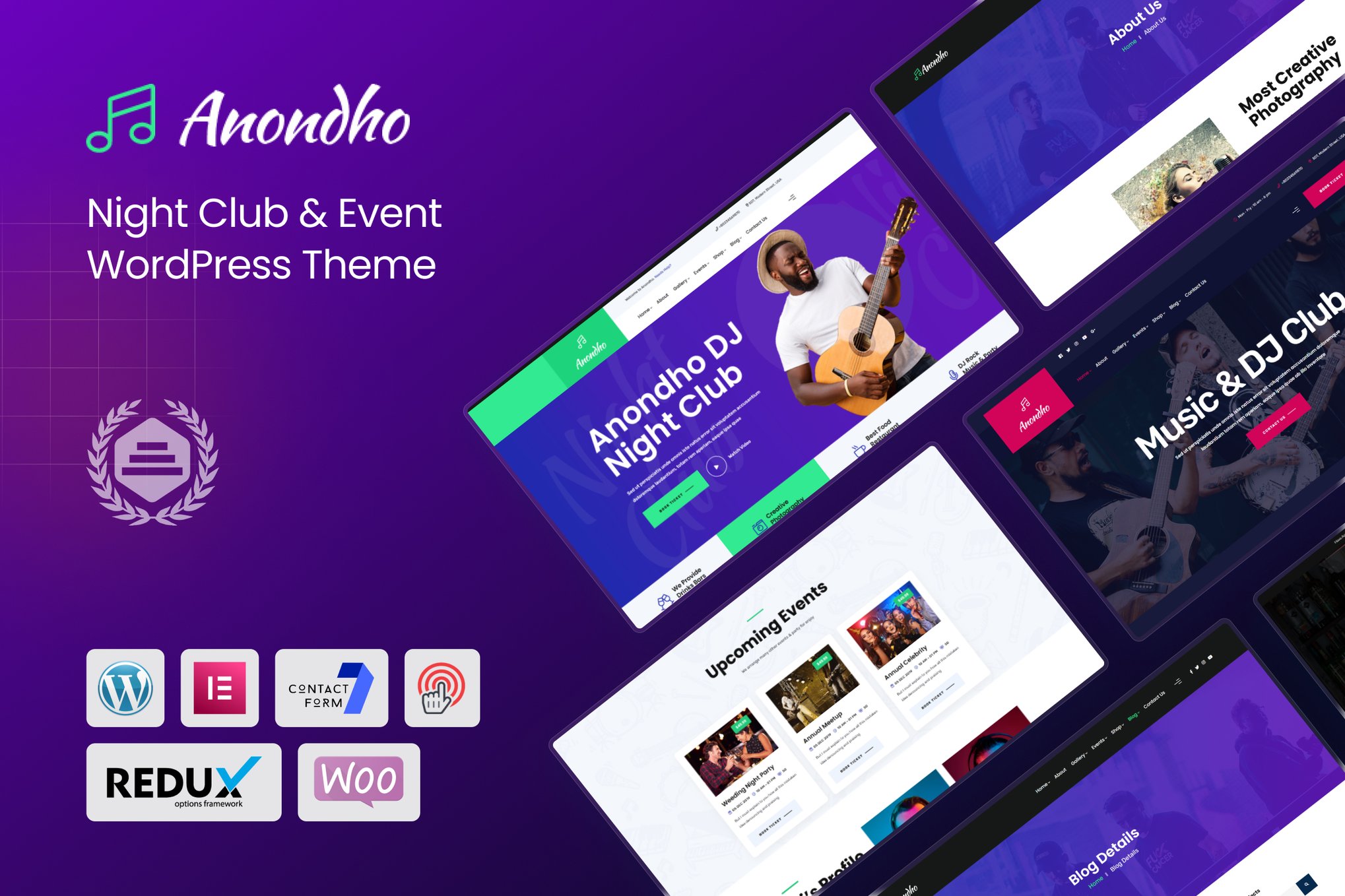 Anondho - Night Club & Event WooCommerce WordPress theme cover image