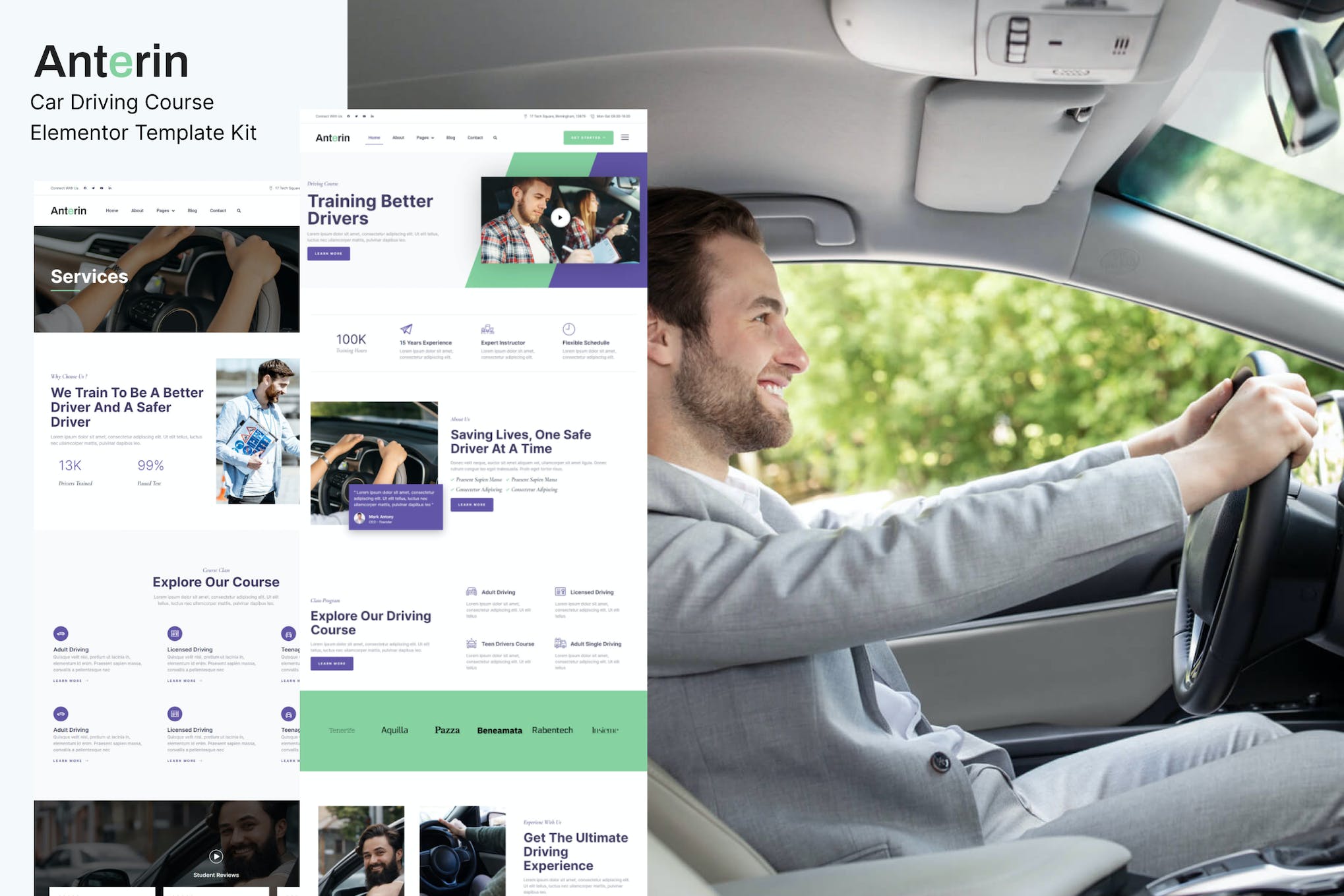 Anterin - Car Driving Course Elementor Template Kit template kit cover image