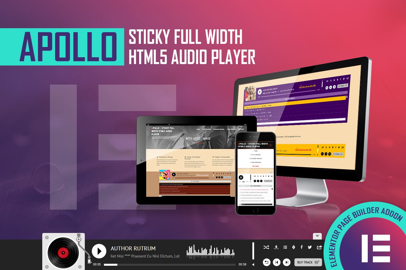 Apollo - HTML5 Audio Player - Elementor Widget plugin cover image