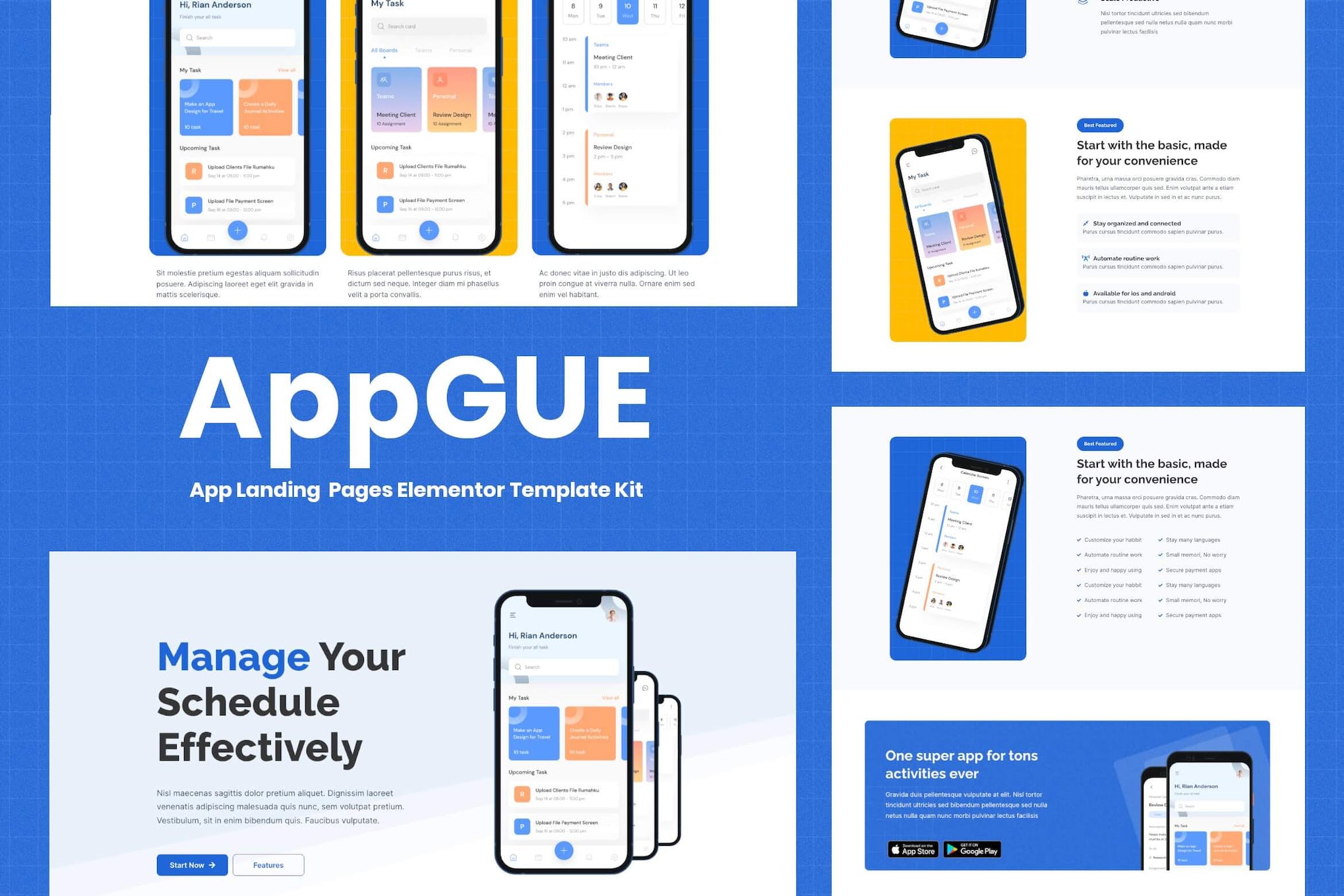 AppGUE - Mobile App Showcase Elementor Pro Template Kit template kit cover image