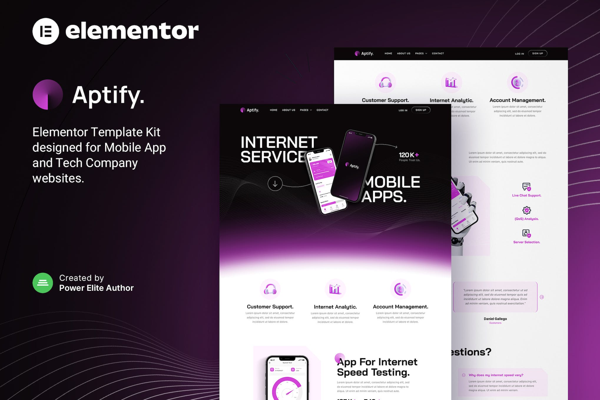 Aptify – Mobile App Landing Page & Tech Company Elementor Template Kit template kit cover image
