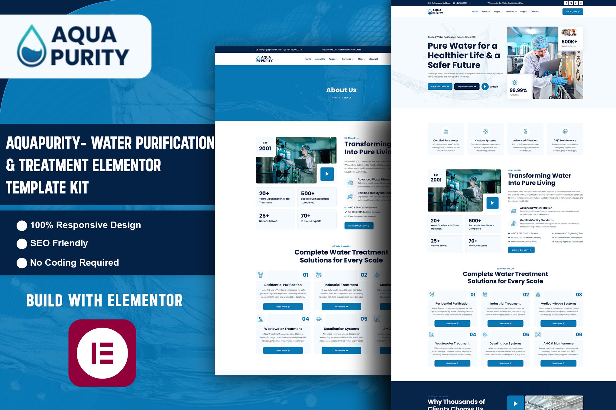Aquapurity - Water Purification & Treatment Elementor Template Kit template kit cover image