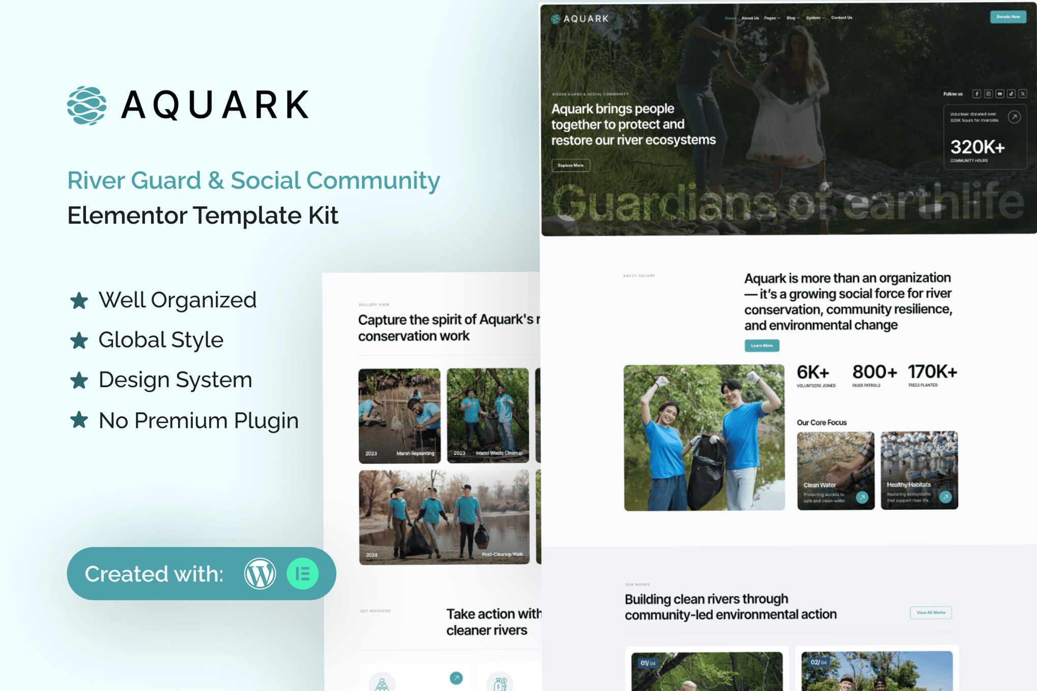 Aquark - River Guard & Social Community Elementor Template Kit template kit cover image