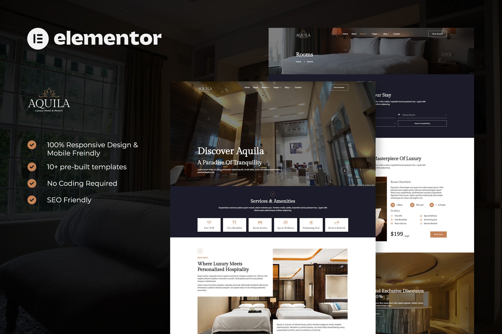 Aquila - Luxury Hotel & Resort Elementor Template template kit cover image
