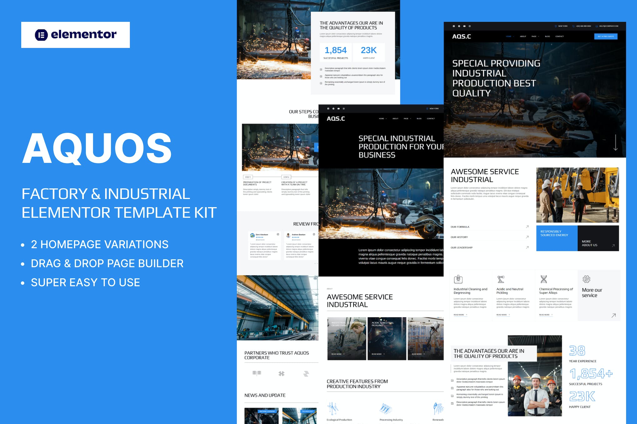 Aquos - Factory & Industrial Elementor Template Kit template kit cover image