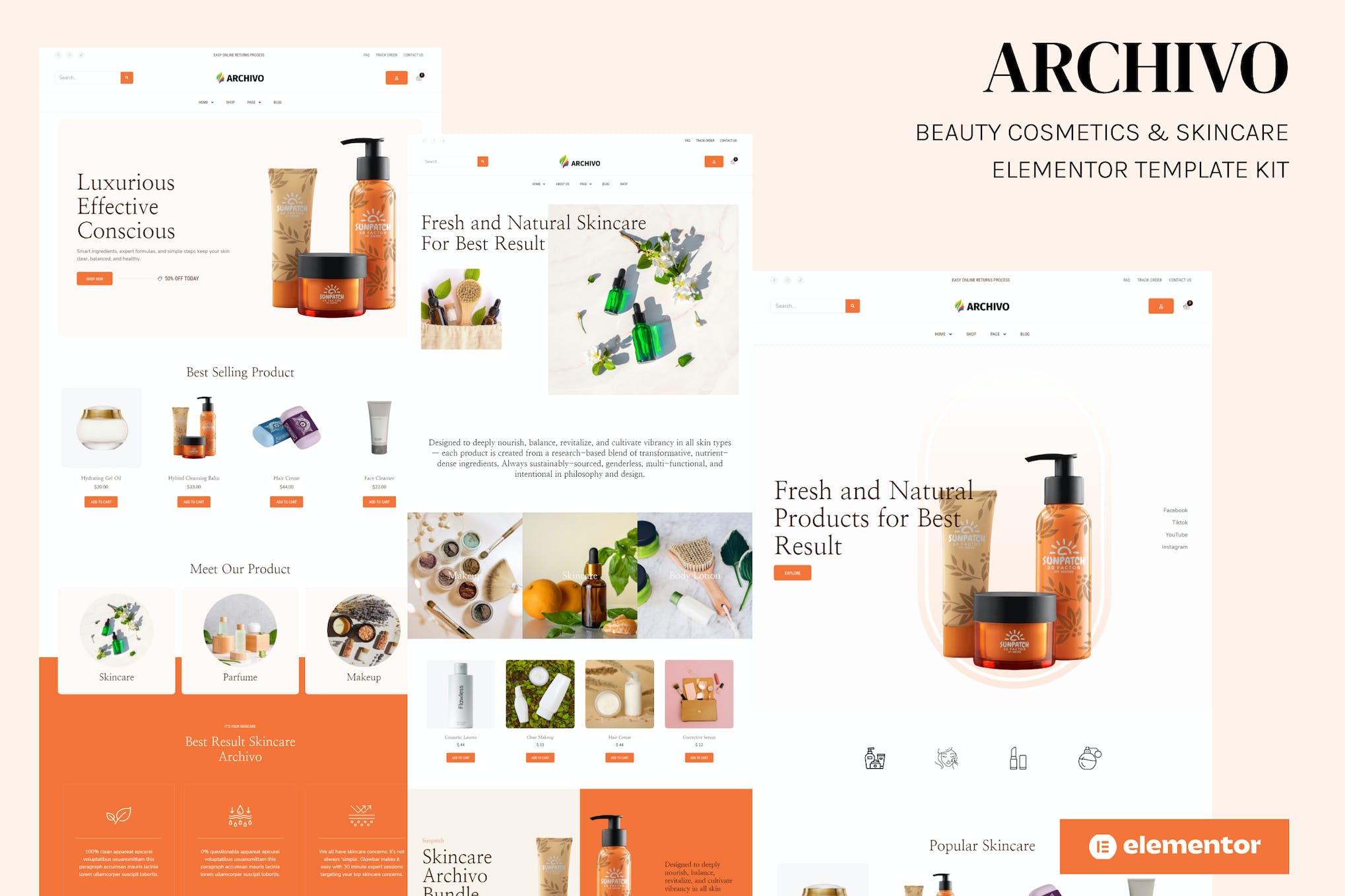 Archivo - Beauty Cosmetics & Skincare Elementor Template Kit template kit cover image