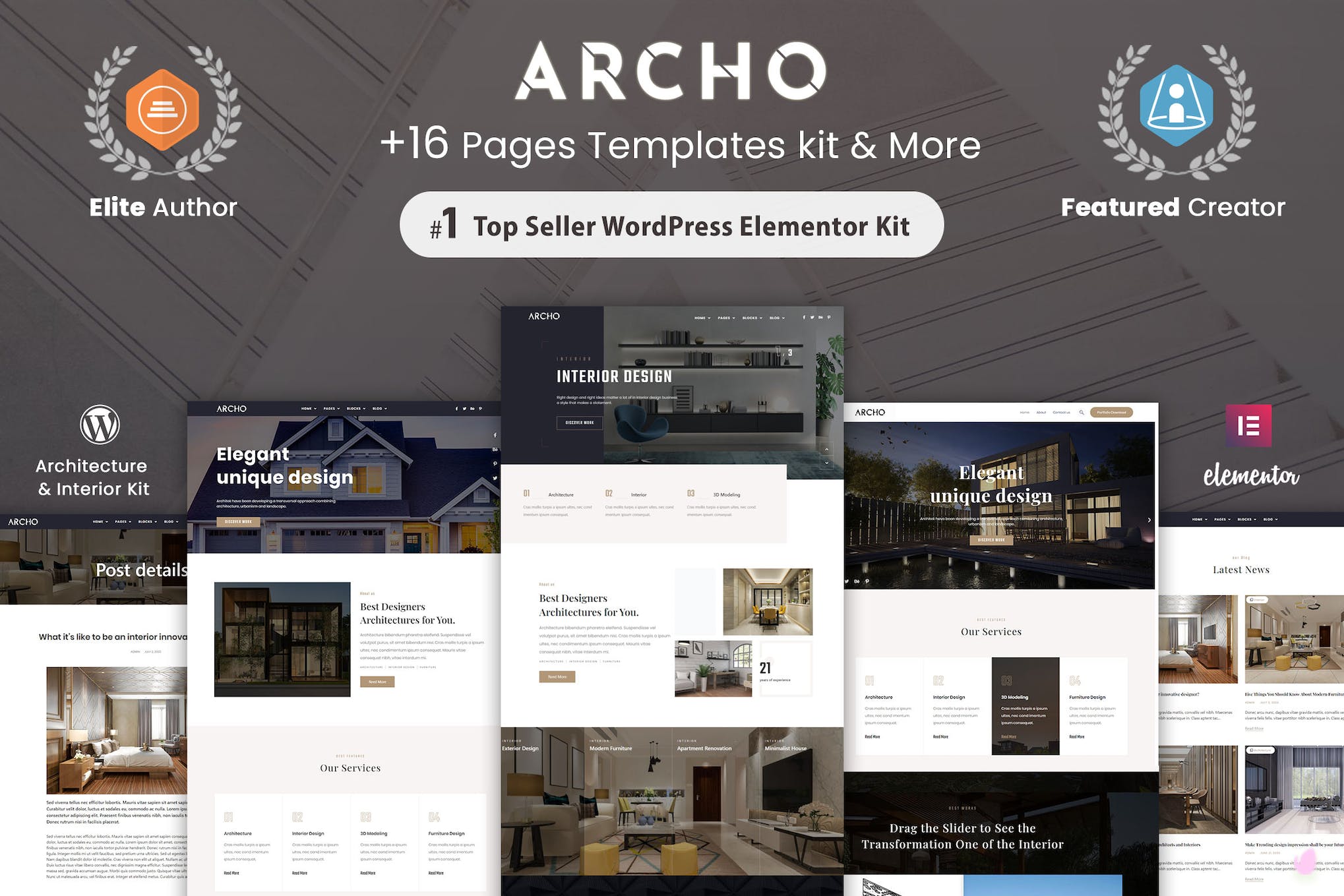 Archo - Architecture & Interior Elementor Template Kit template kit cover image