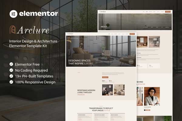 Arclure - Interior Design & Architecture Elementor Template Kit template kit cover image