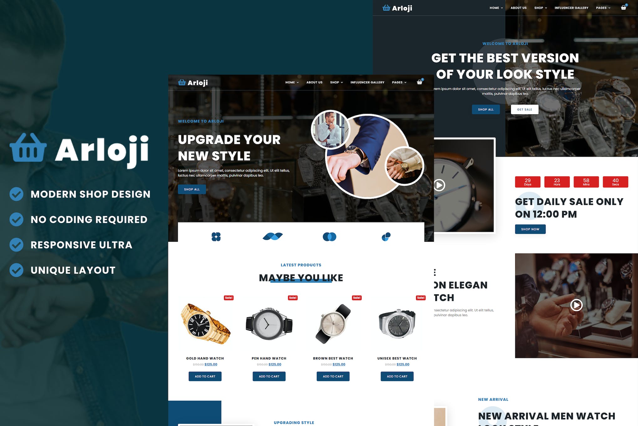 Arloji - Modern Hand Watch Shop eCommerce Elementor Template Kit template kit cover image