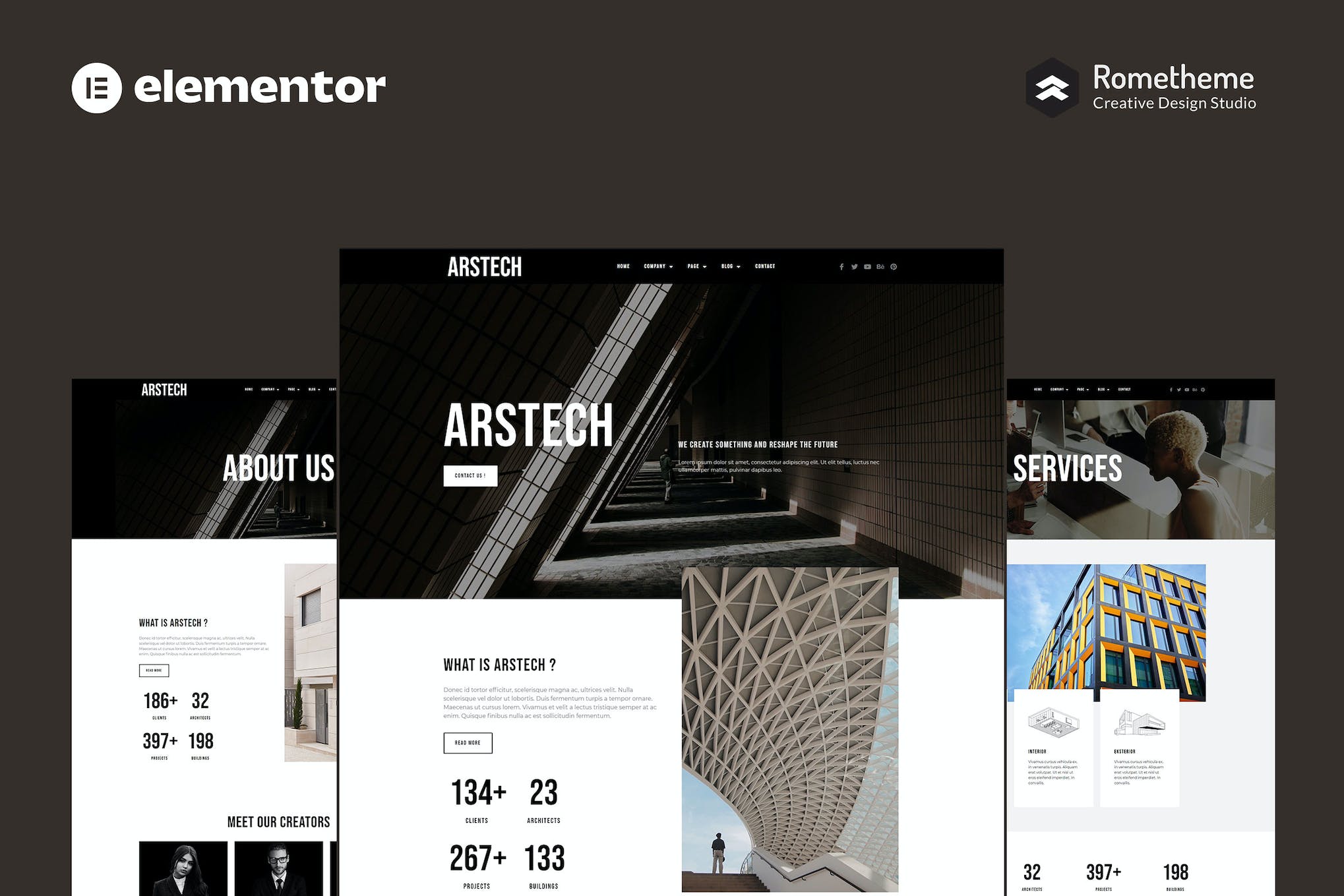 Arstech - Architecture Elementor Pro Full Site Template Kit template kit cover image