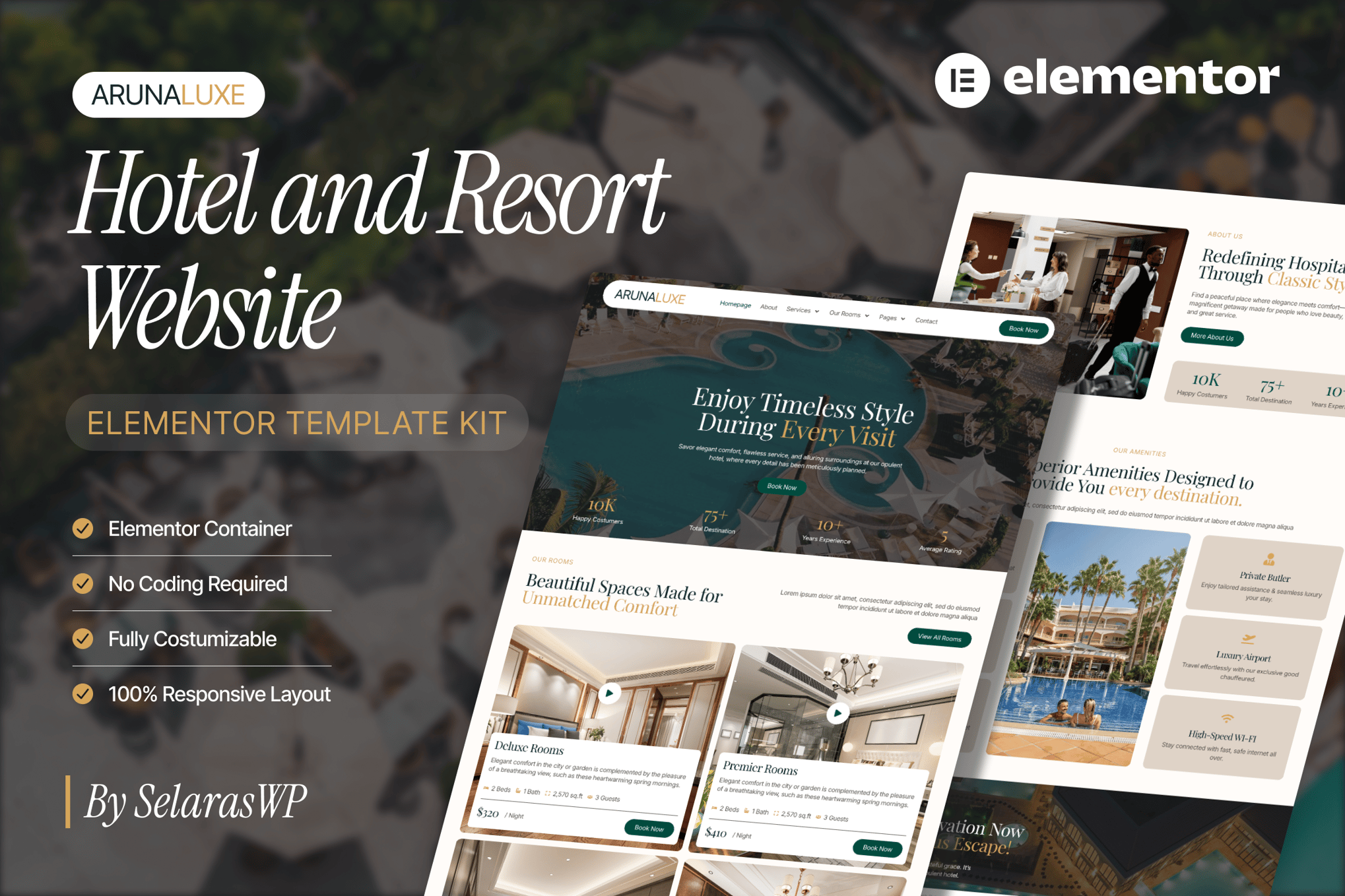 ArunaLuxe - Hotel & Resort Elementor Template Kit template kit cover image