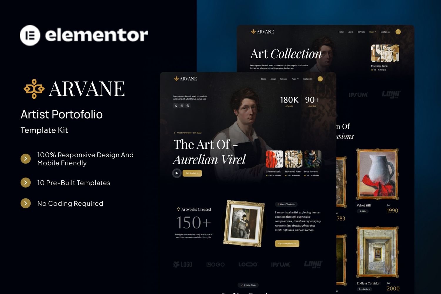 Arvane - Artist Portfolio Elementor Template Kit template kit cover image