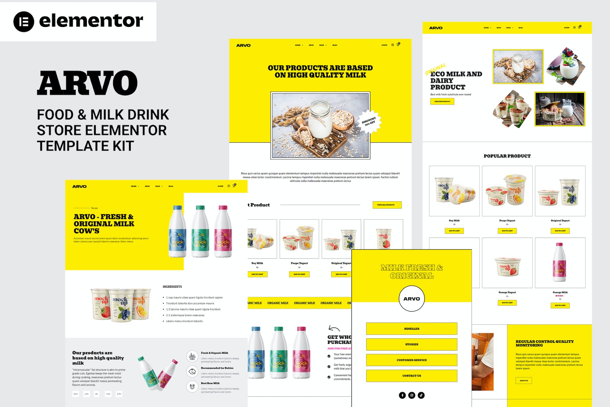 Arvo - Food & Milk Drink Store Elementor Template Kit template kit cover image