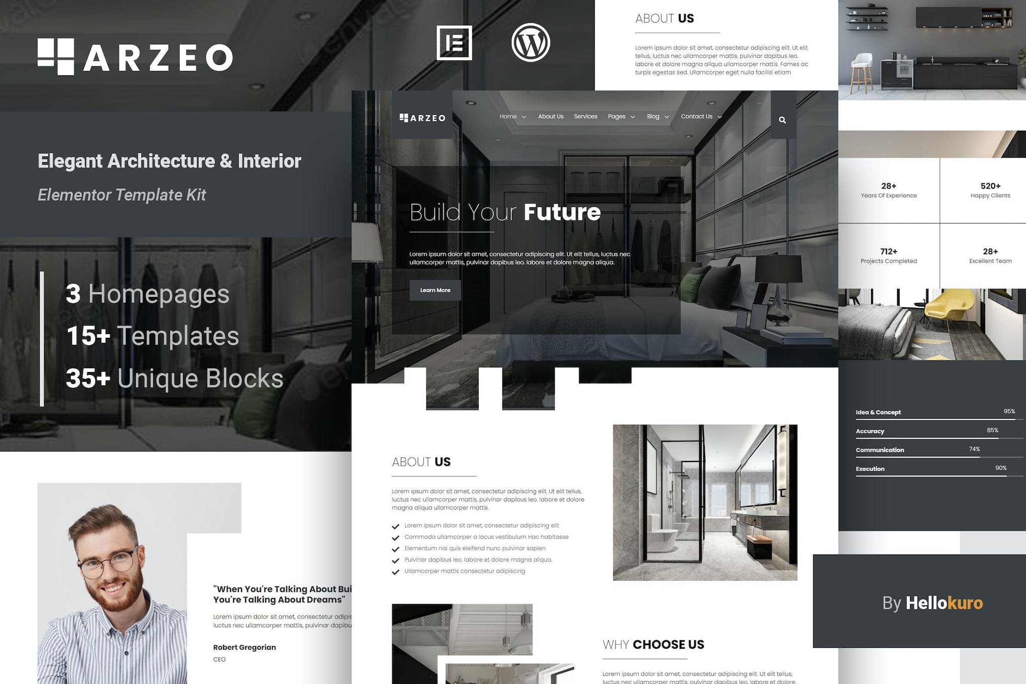 Arzeo - Elegant Architecture & Interior Elementor Template Kit template kit cover image