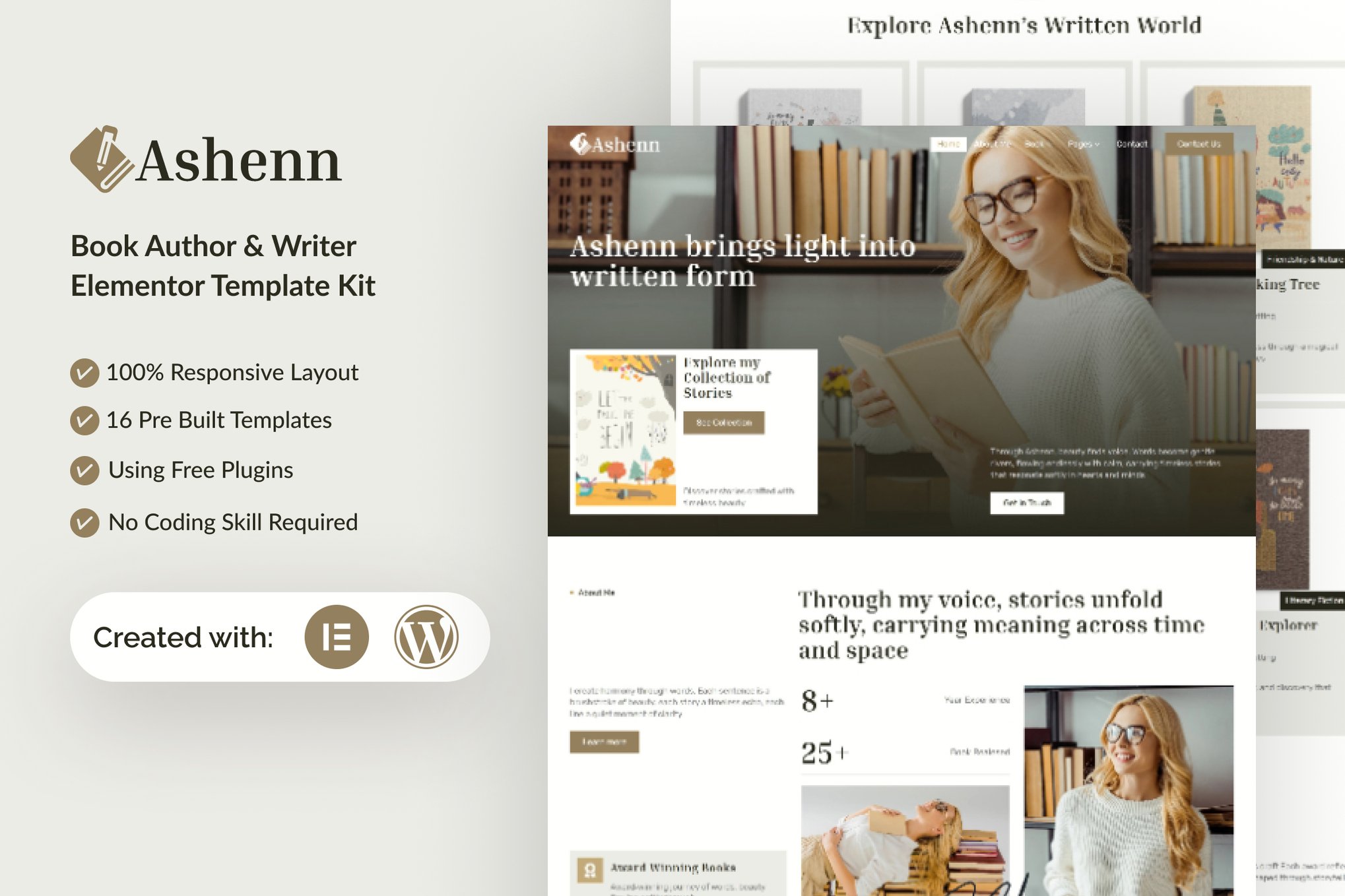 Ashenn - Book Author & Writer Elementor Template Kit template kit cover image