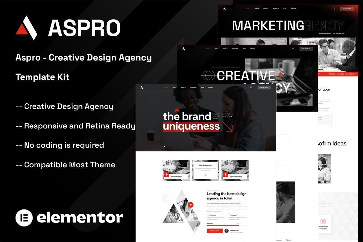 Aspro - Creative Design Agency Elementor Template Kit template kit cover image