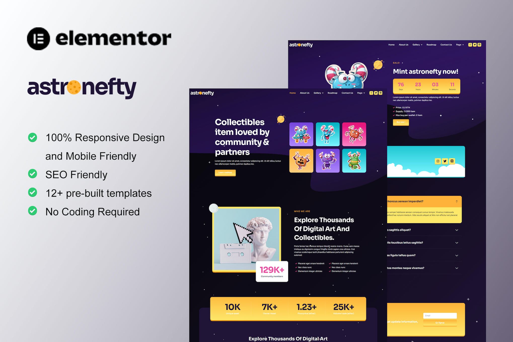 Astronefty - NFT Portfolio Elementor Template Kit template kit cover image