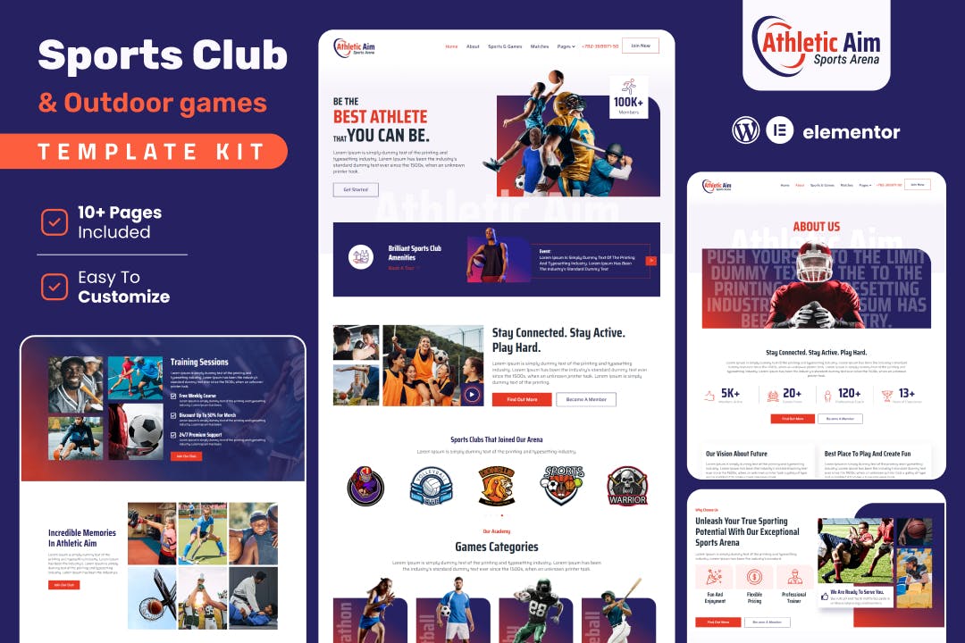 Athletic Aim – Sports Club & Outdoor Games Elementor Template Kit template kit cover image