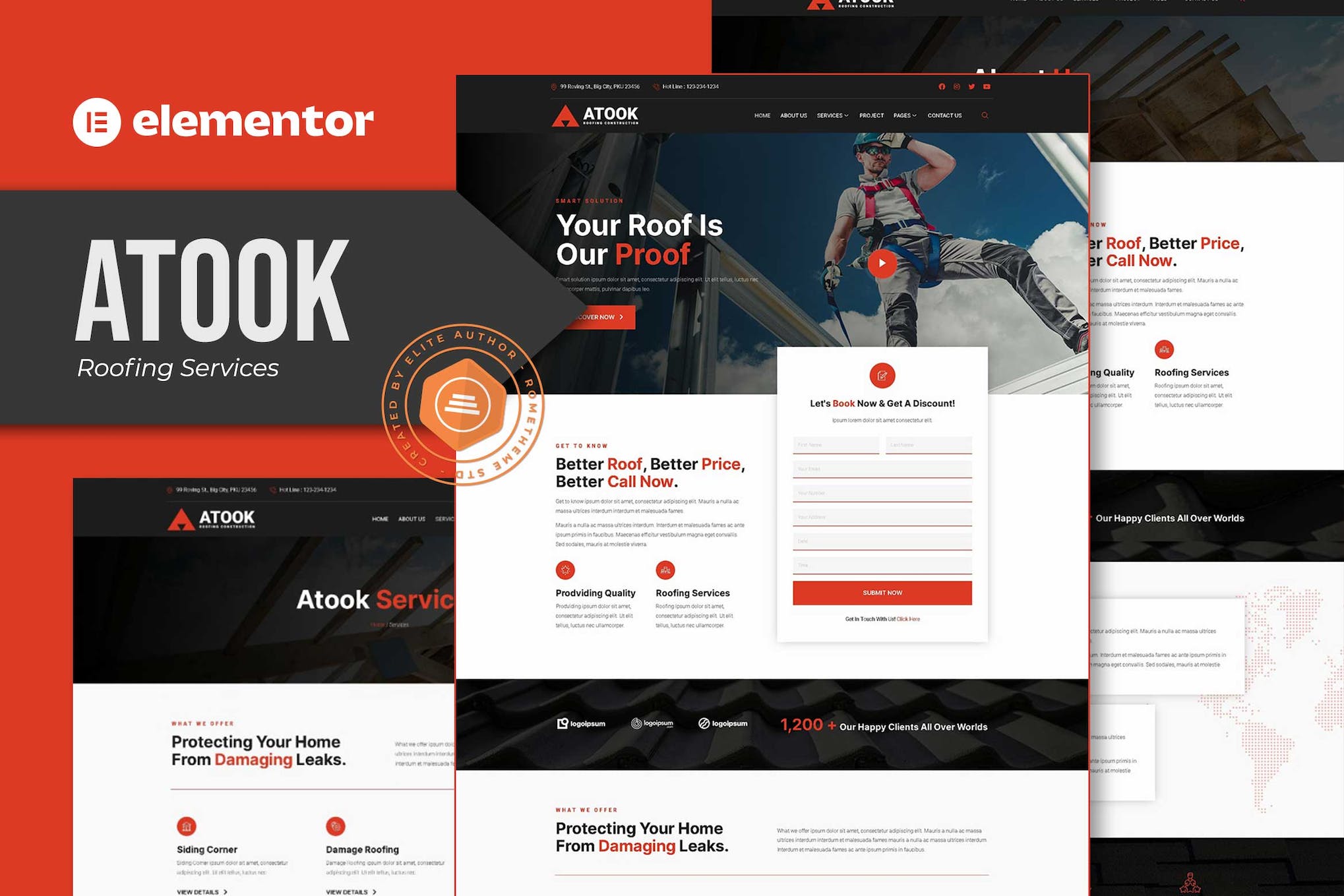 Atook - Roofing Services Elementor Template Kit template kit cover image