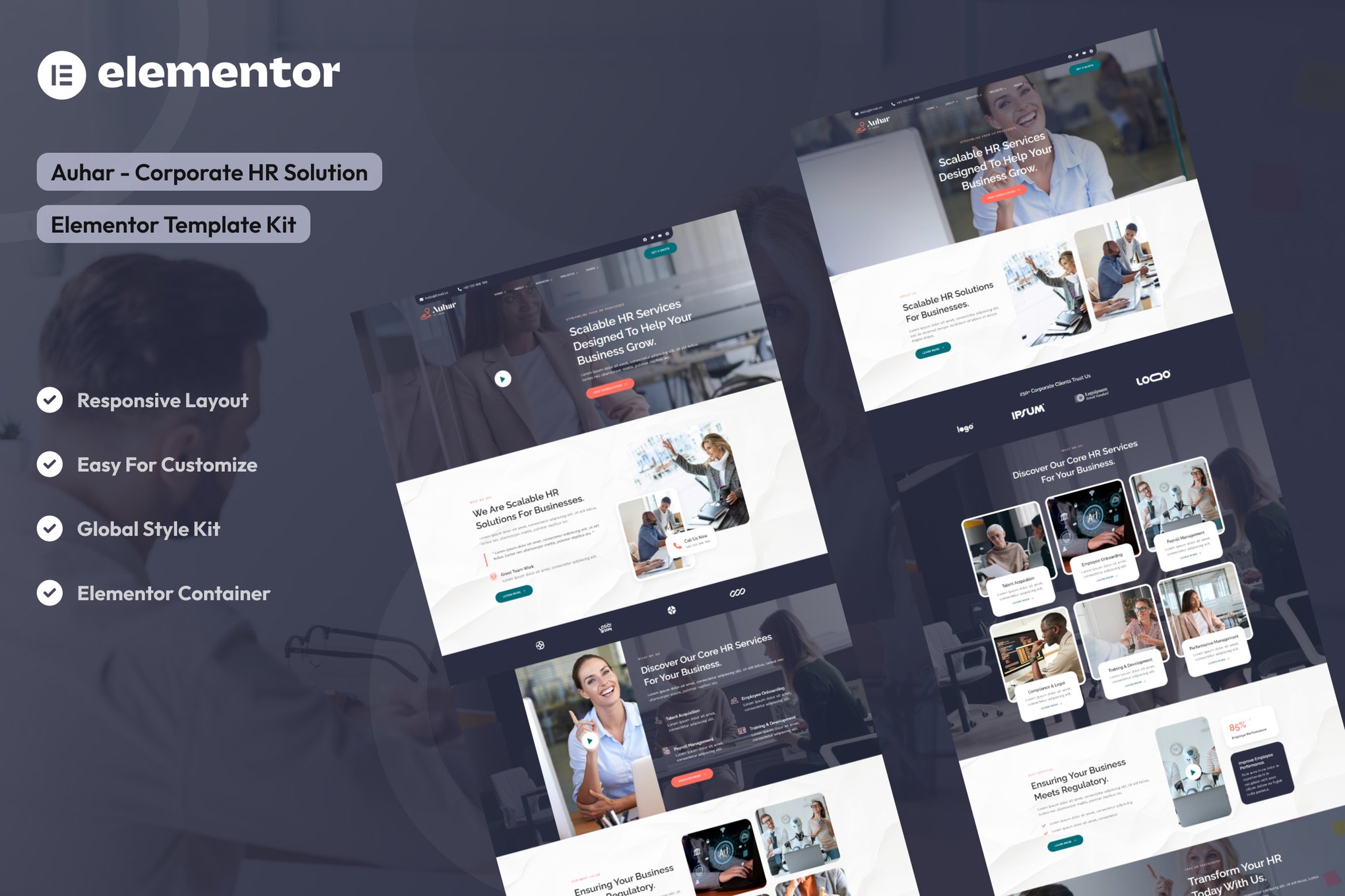 Auhar - Corporate HR Solutions Elementor Template Kit template kit cover image