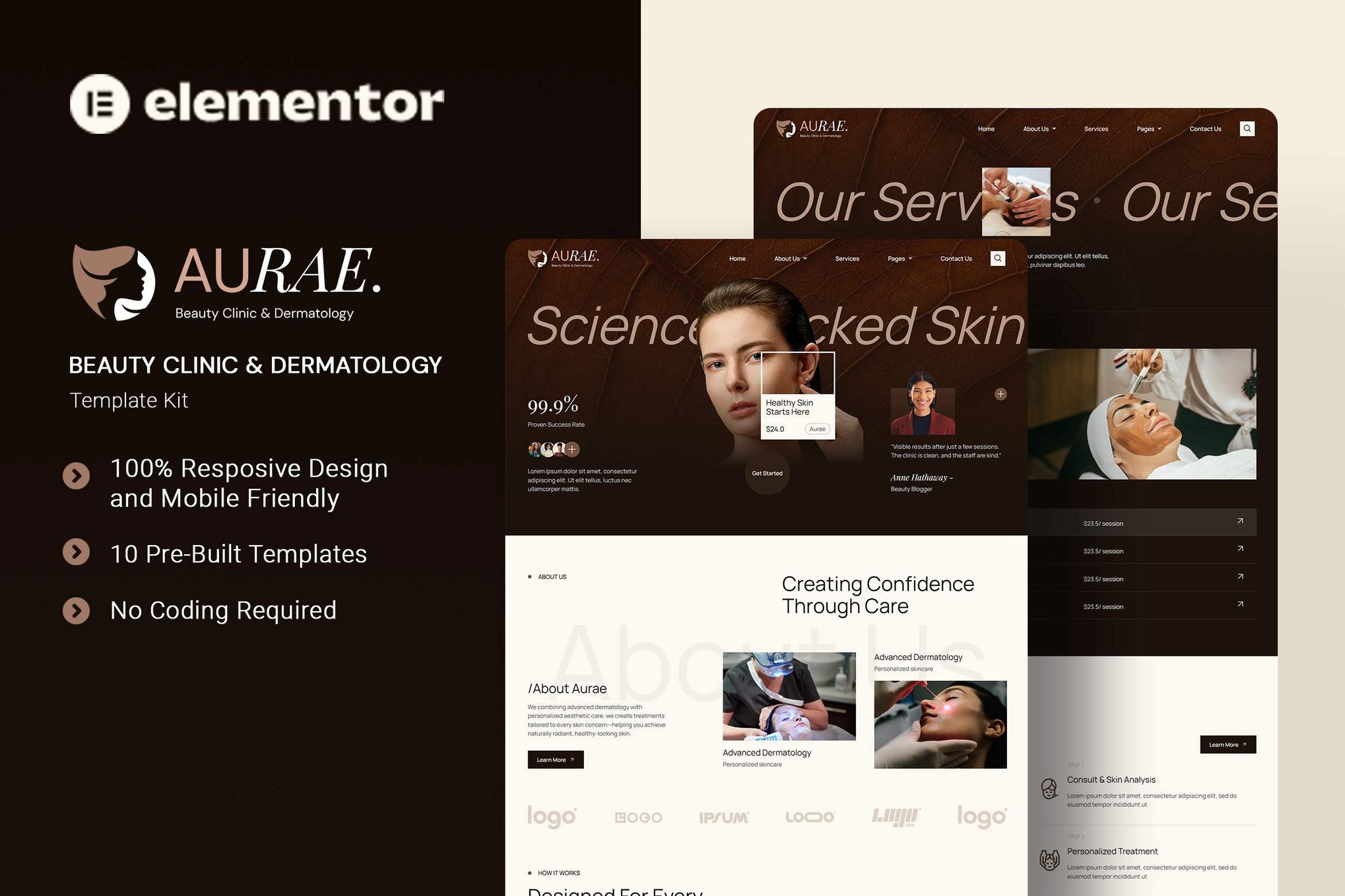 Aurae - Beauty Clinic & Dermatology Elementor Template Kit template kit cover image