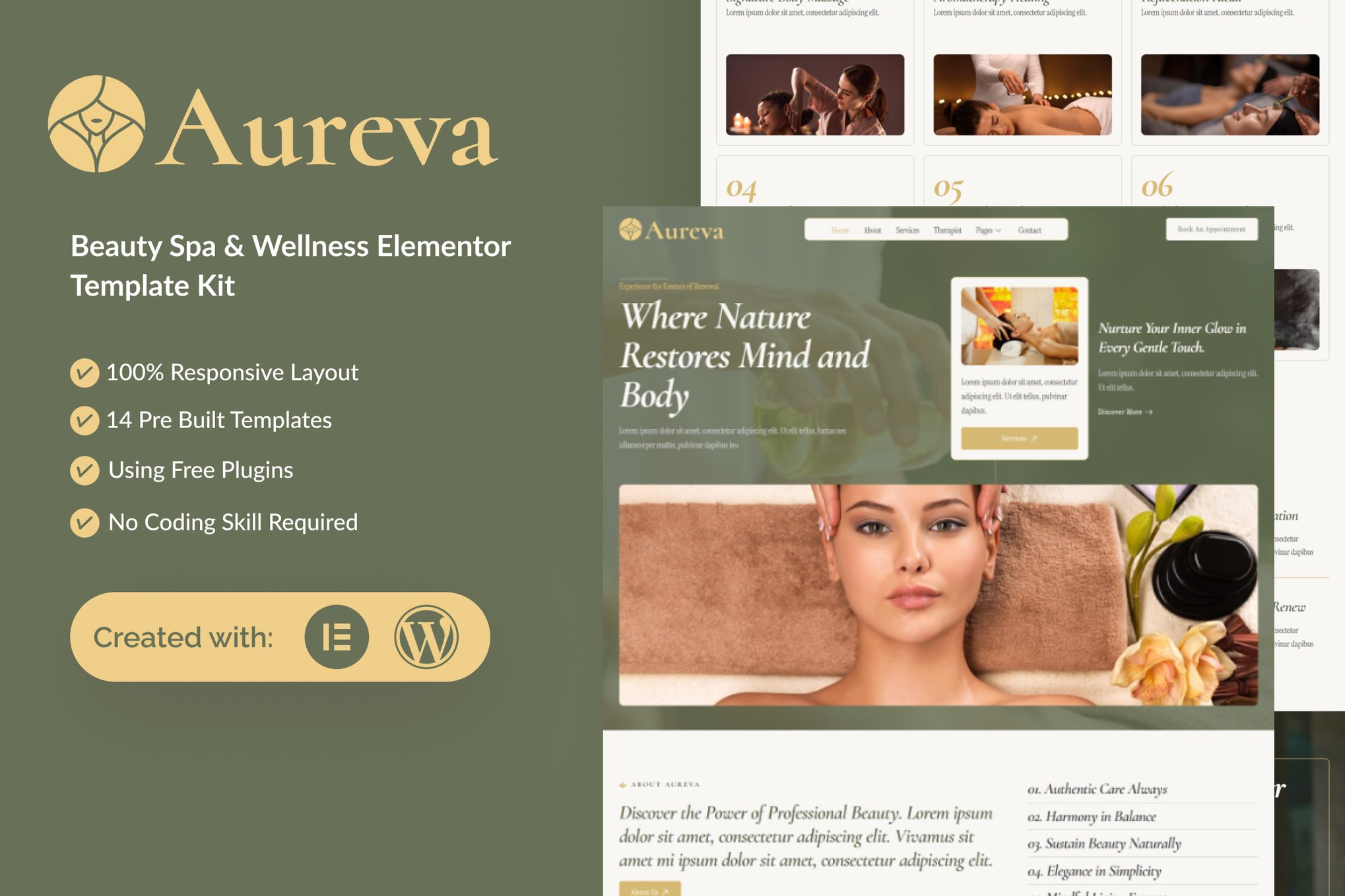 Aureva - Beauty Spa & Wellness Elementor Template Kit template kit cover image