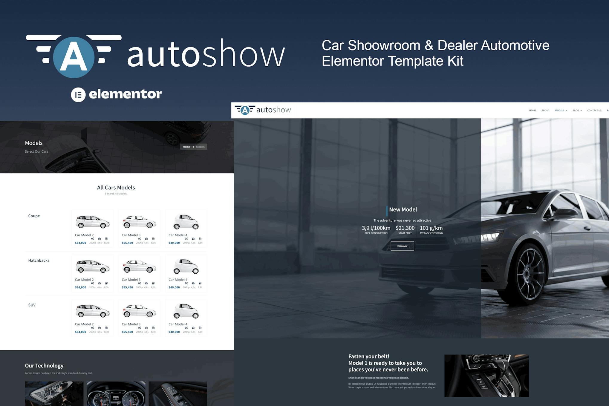 AutoShow - Car Shoowroom & Dealer Elementor Template Kit template kit cover image