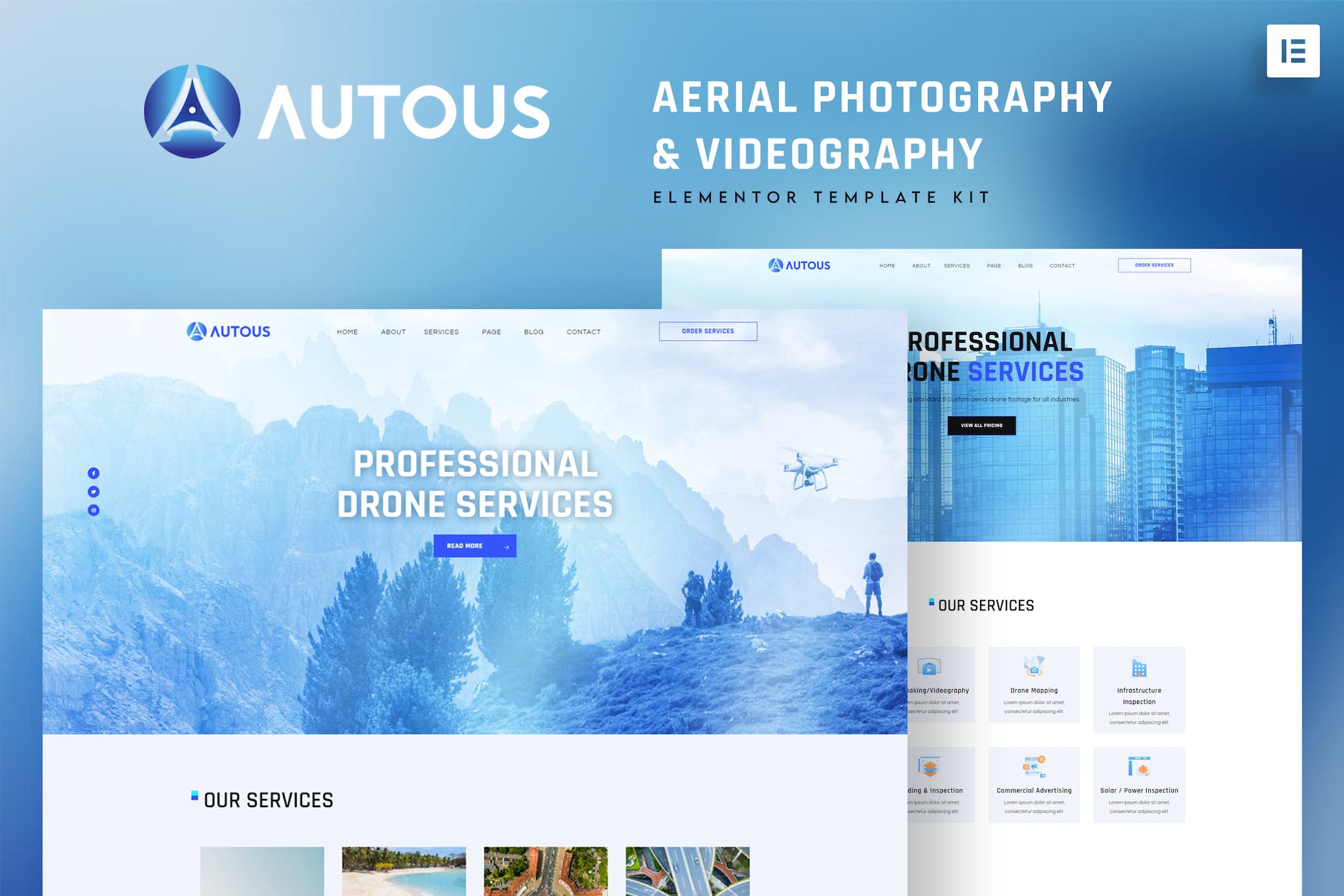 Autous - Aerial Photography & Videography Elementor Template Kit template kit cover image
