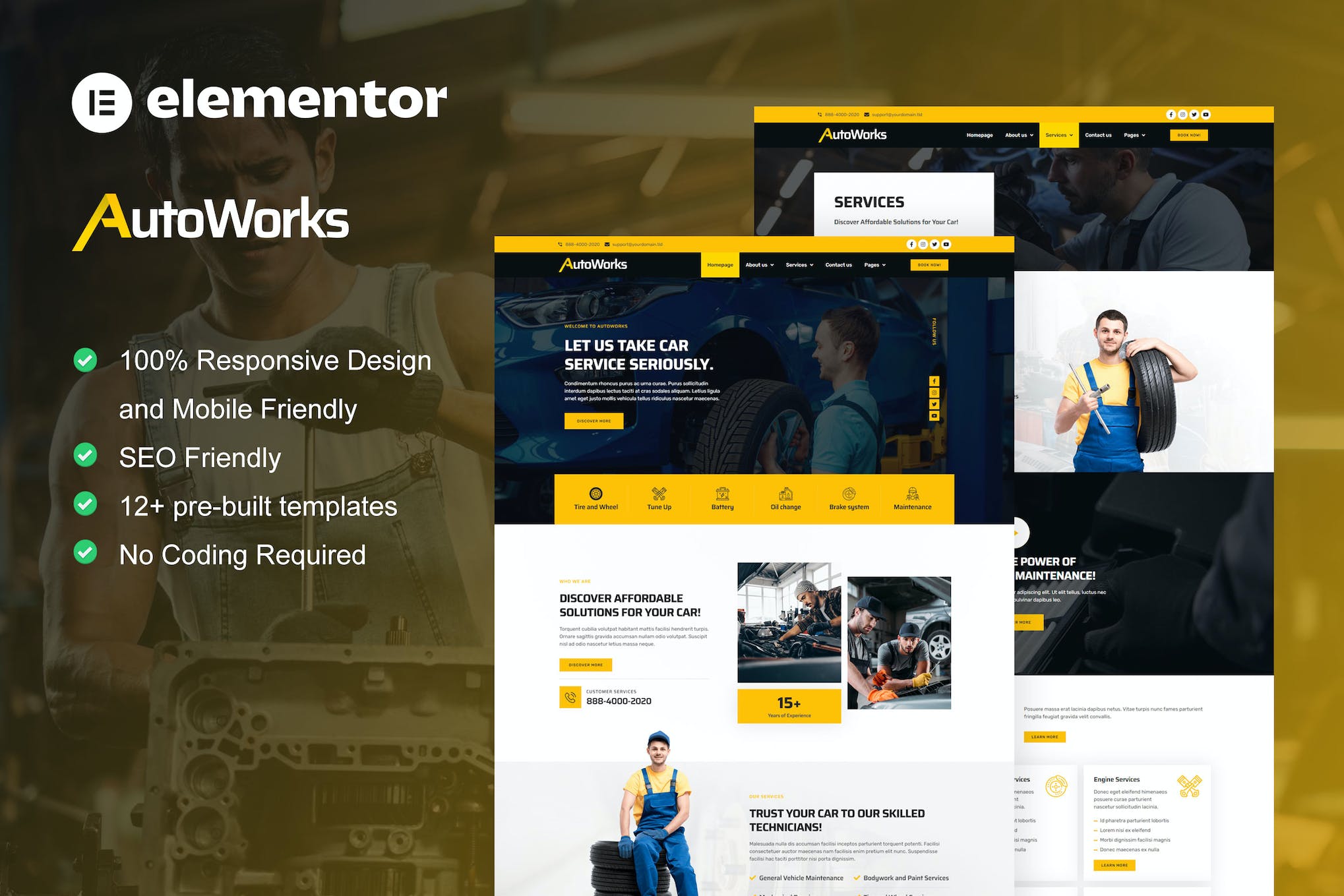 AutoWorks - Car Repair & Auto Services Elementor Template Kit template kit cover image
