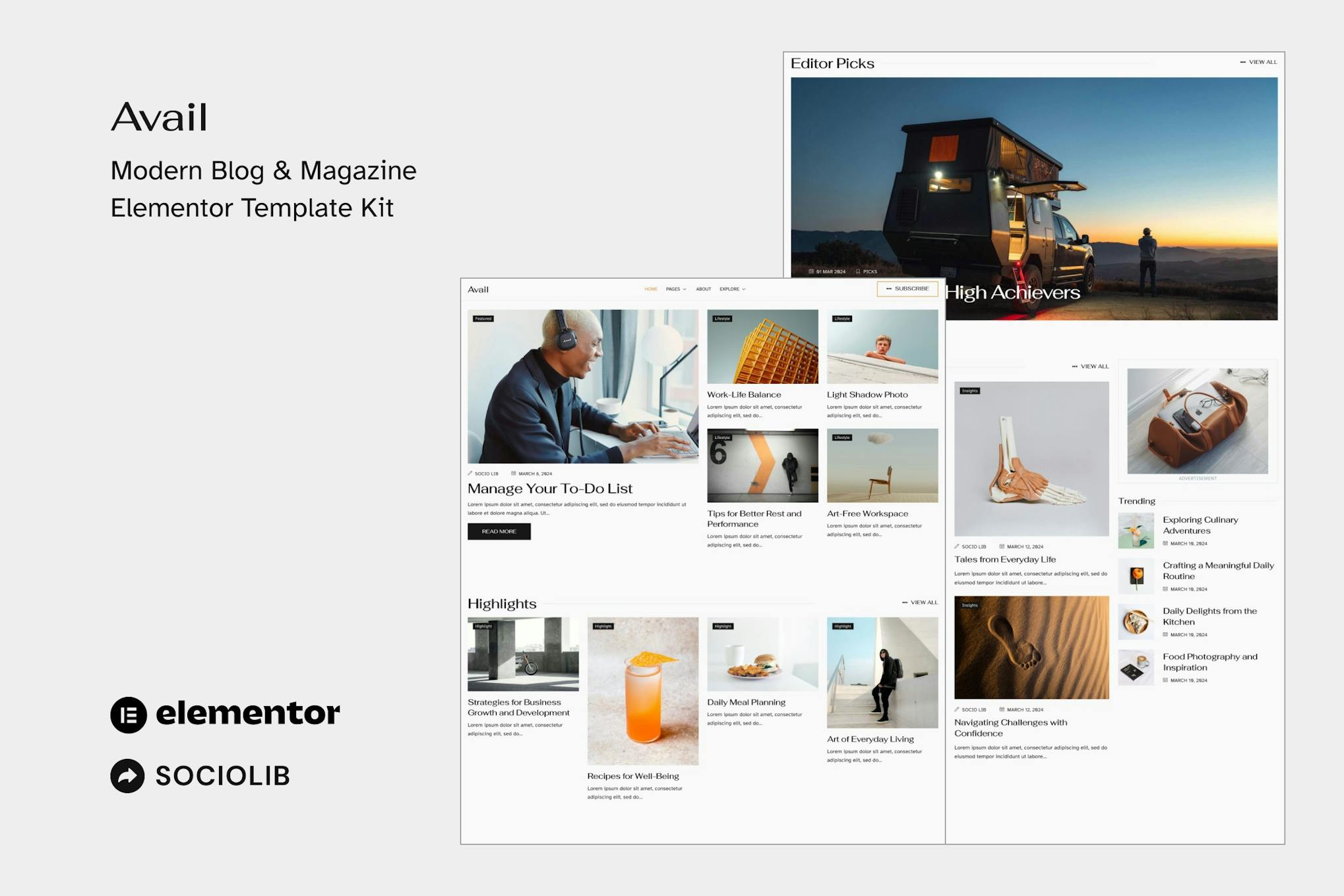Avail - Modern Blog & Magazine Elementor Template Kit template kit cover image